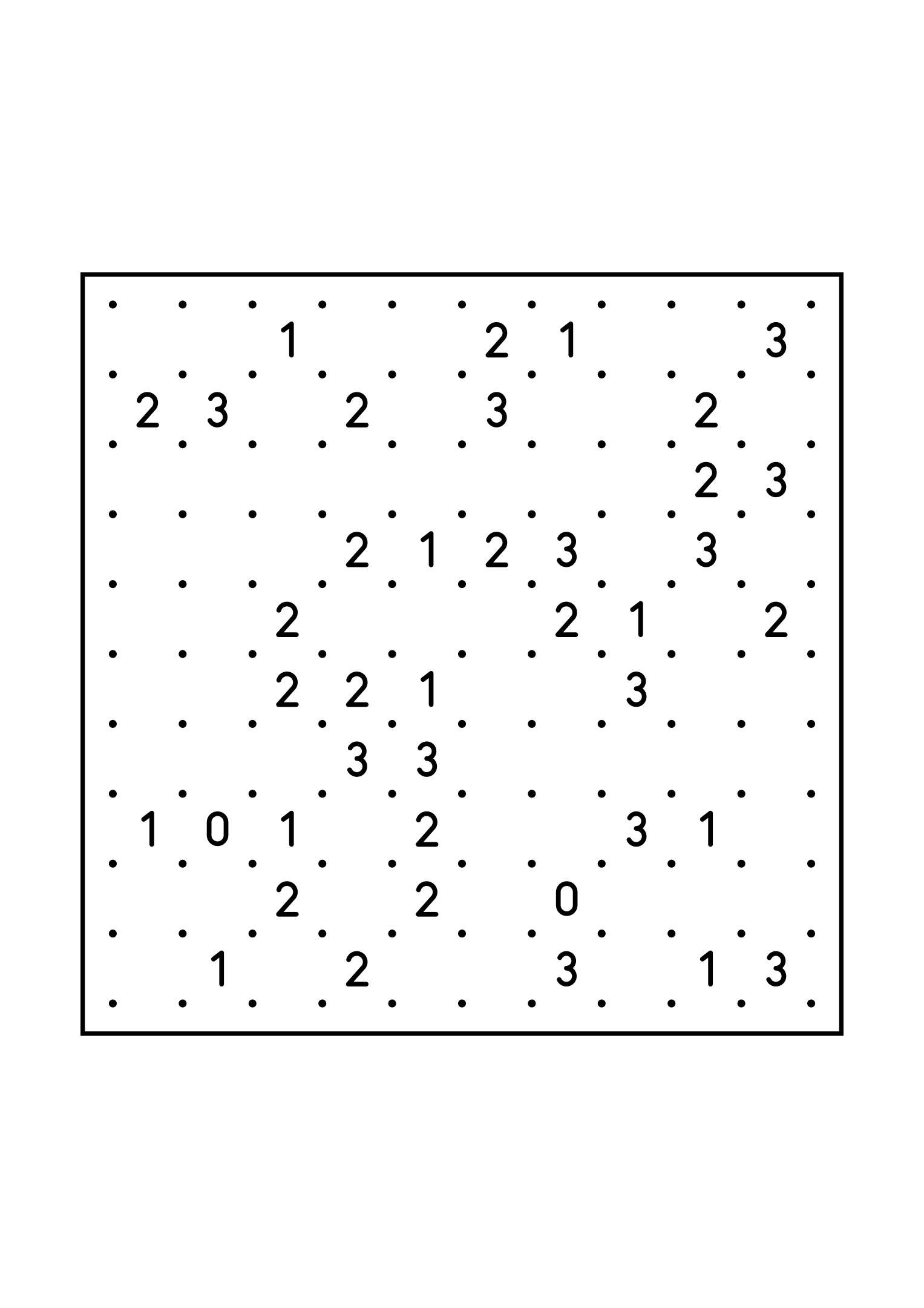 Medium 10x10 slitherlink, where each number is read with its four corners, one large grid on the page. Level: Medium. Variant 4.