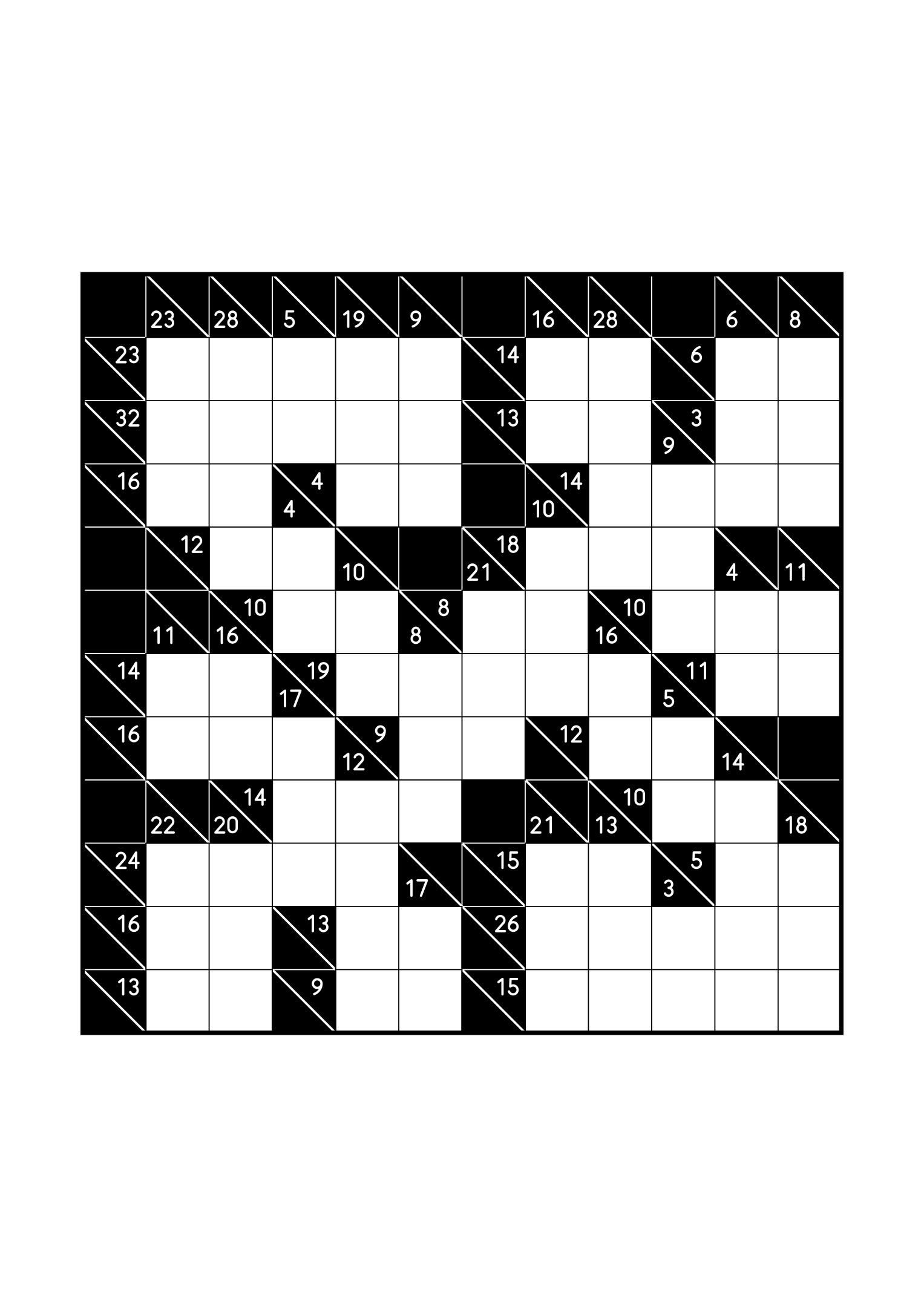 Medium 12x12 kakuro, where the digits of each combination must find their cells, one large grid on the page. Level: Medium. Variant 2.