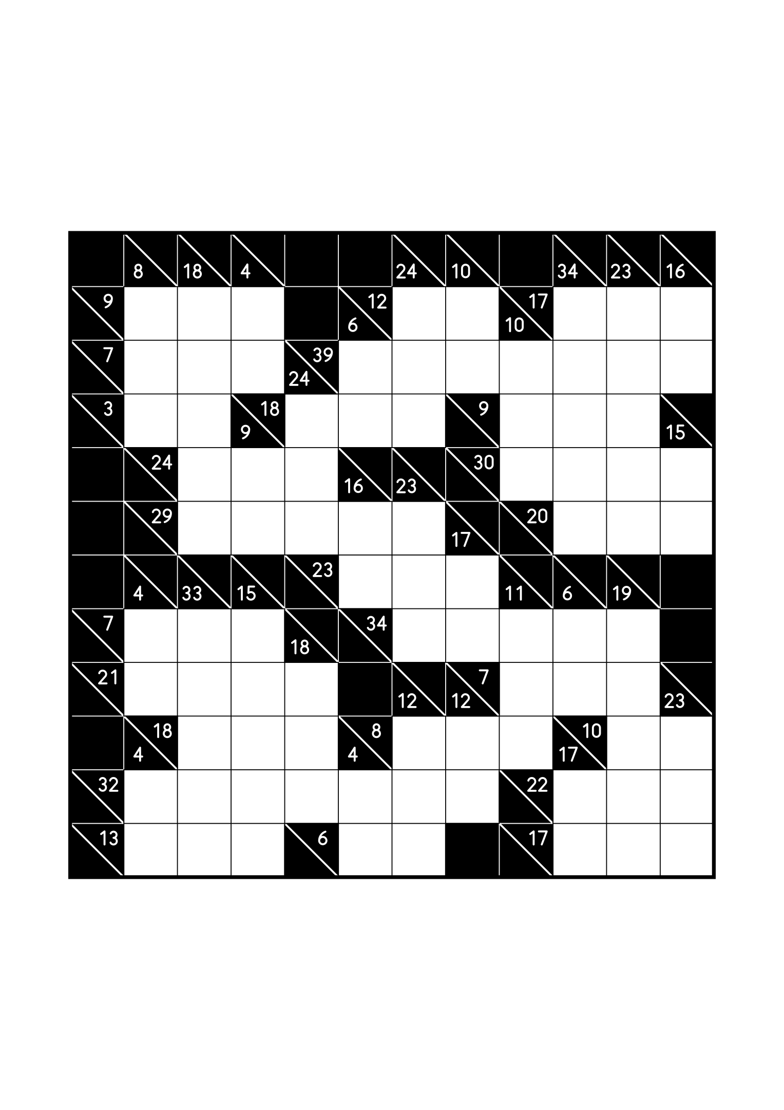 Medium 12x12 kakuro, where the digits of each combination must find their cells, one large grid on the page. Level: Medium. Variant 3.