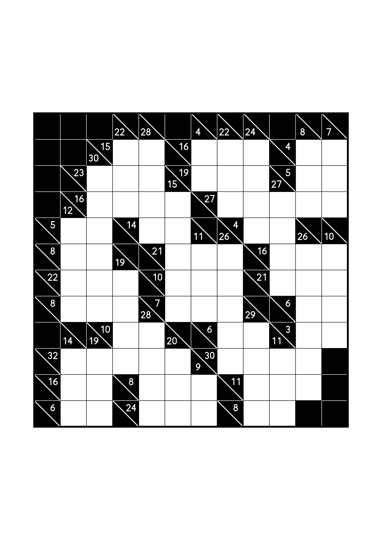 Medium 12x12 kakuro, where the digits of each combination must find their cells, one large grid on the page. Level: Medium. Variant 5.