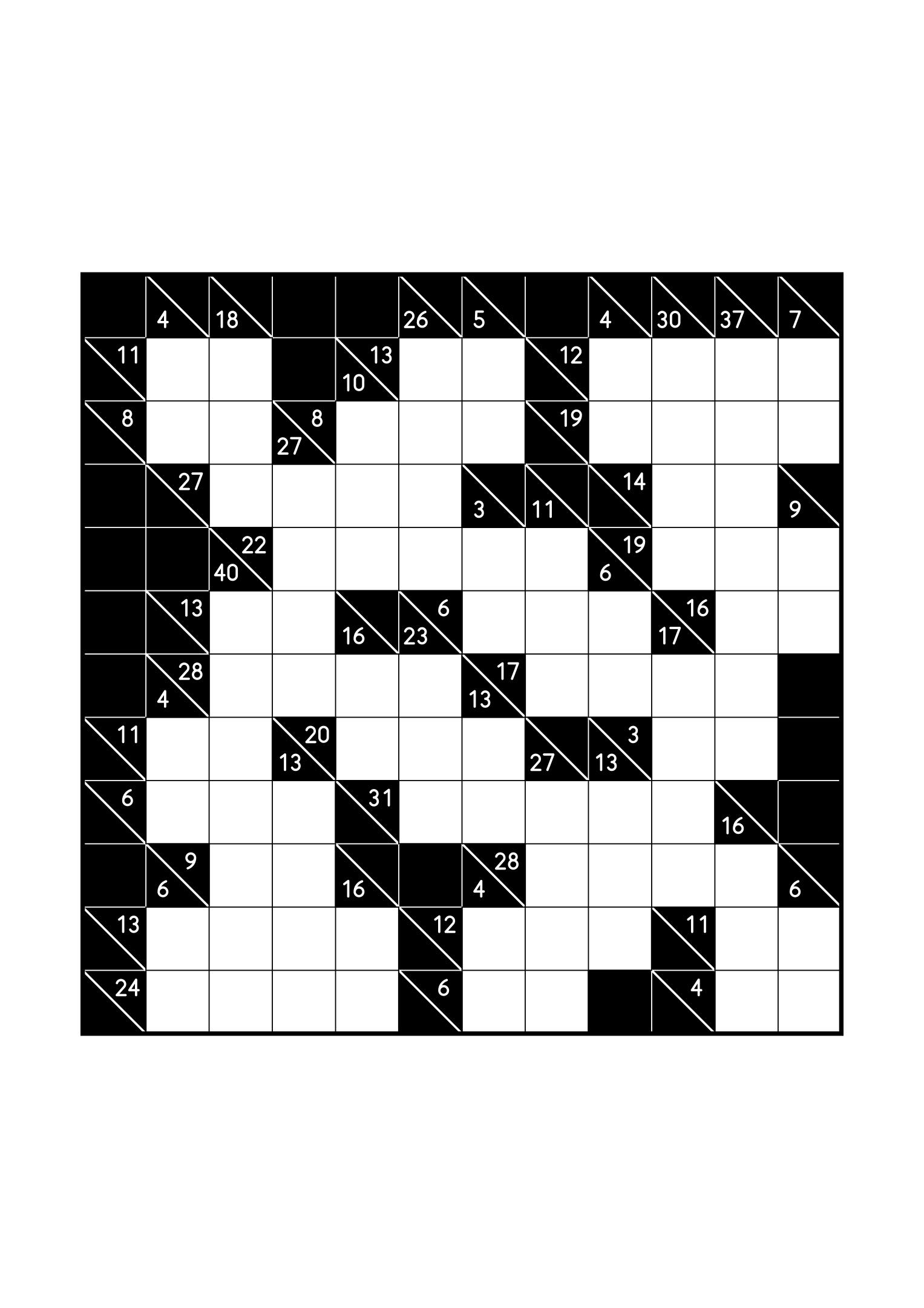 Medium 12x12 kakuro, where the digits of each combination must find their cells, one large grid on the page. Level: Medium. Variant 6.