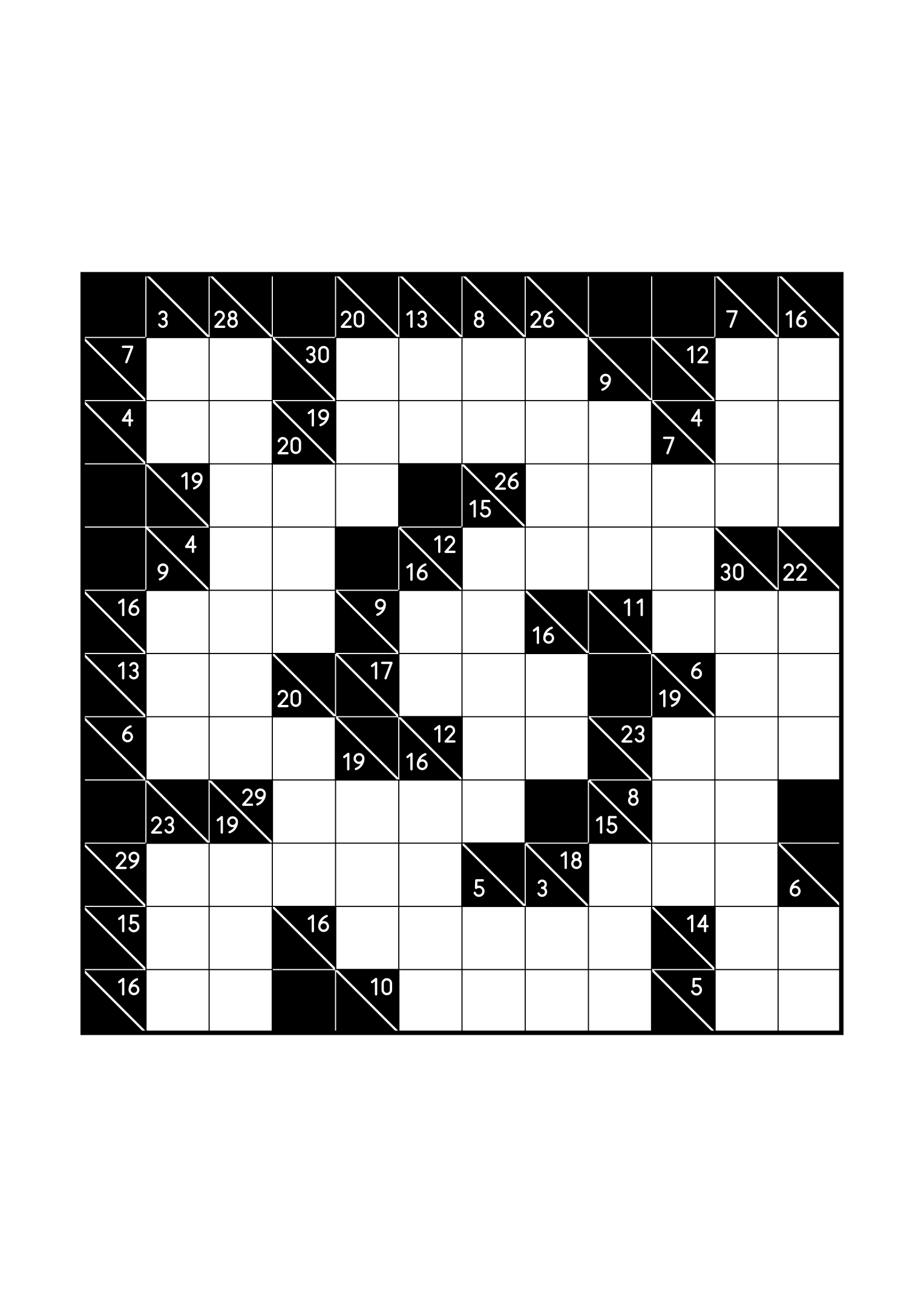 Medium 12x12 kakuro, where the digits of each combination must find their cells, one large grid on the page. Level: Medium. Variant 7.