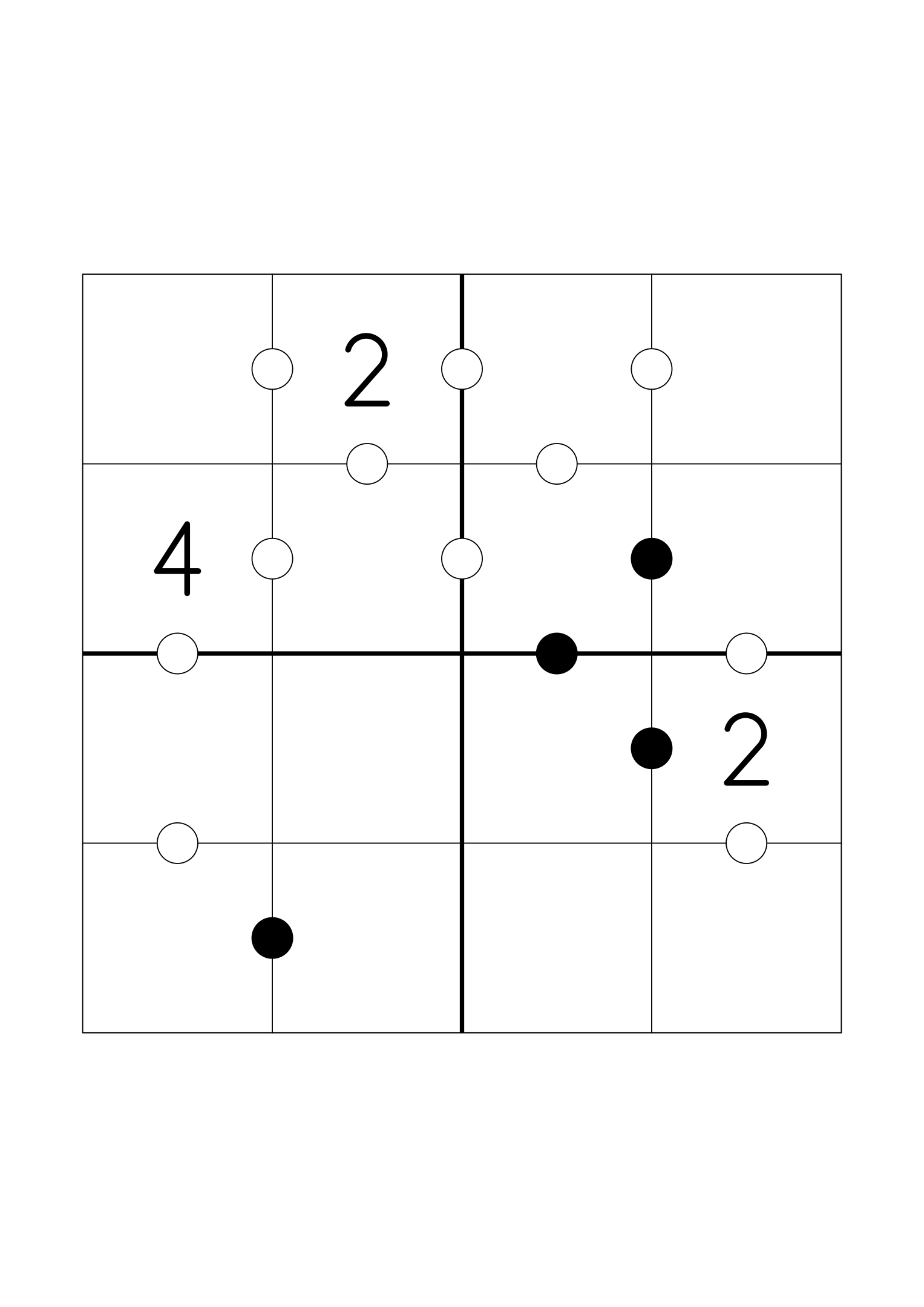 Medium 4x4 Kropki on its own page: three digits given, the dots doing most of the work. Variant 2.