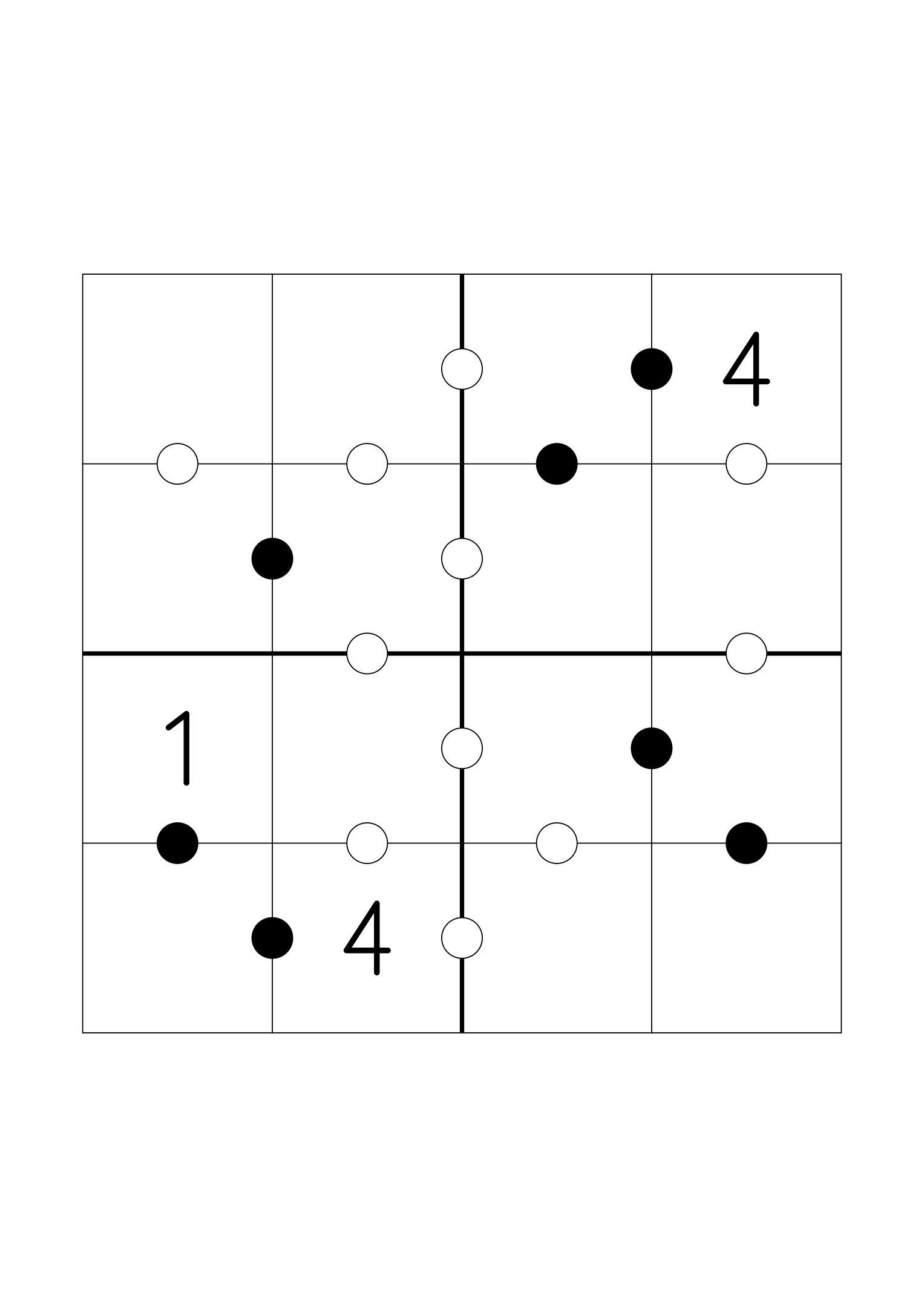 Medium 4x4 Kropki on its own page: three digits given, the dots doing most of the work. Variant 7.