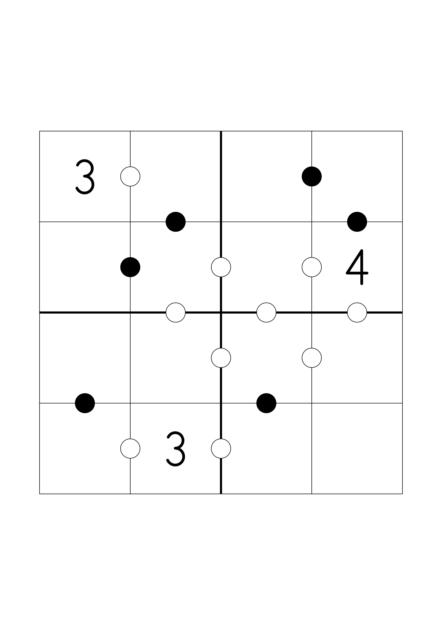 Medium 4x4 Kropki on its own page: three digits given, the dots doing most of the work. Variant 8.