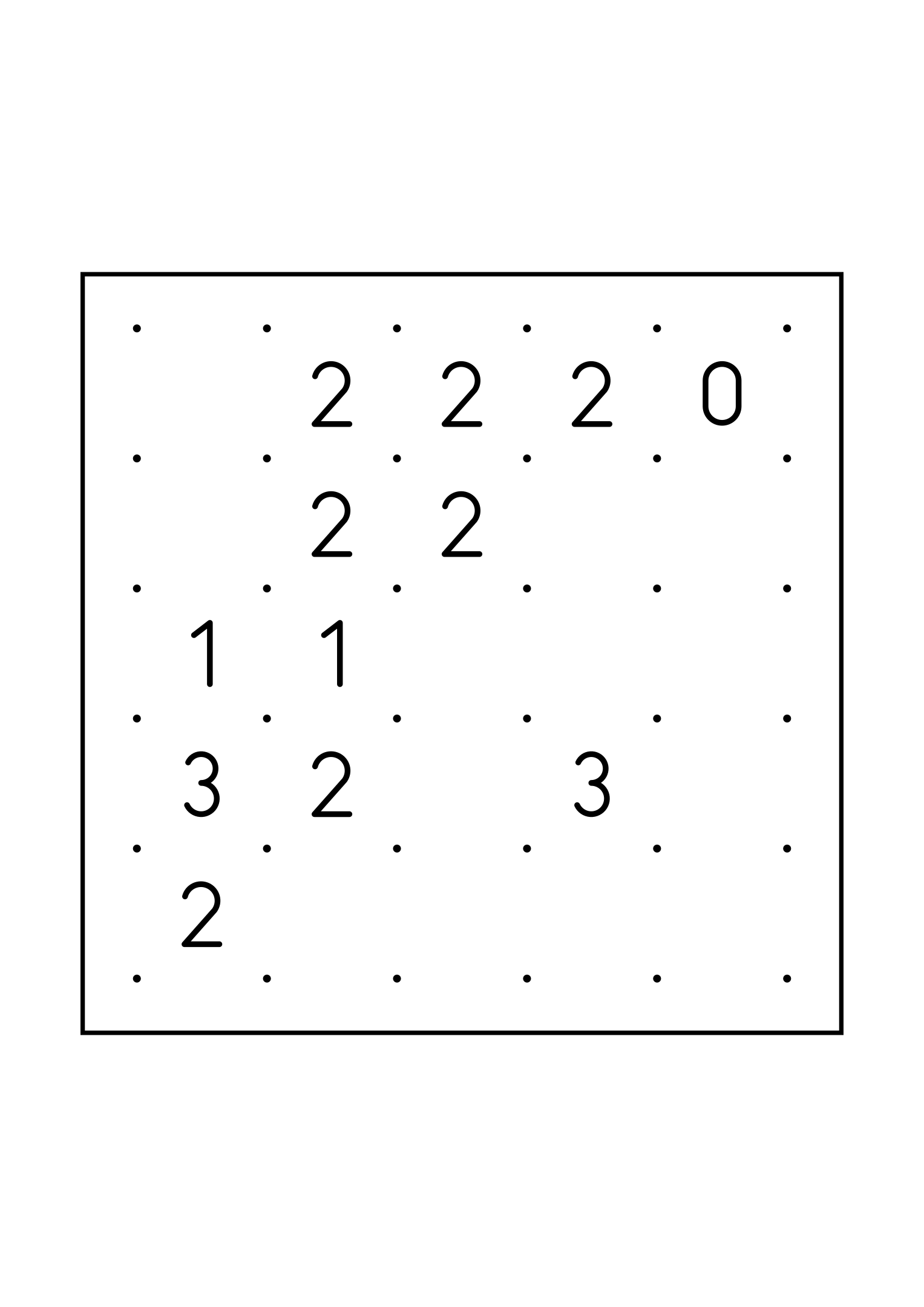 Medium 5x5 slitherlink, where each number is read with its four corners, one large grid on the page. Level: Medium. Variant 2.