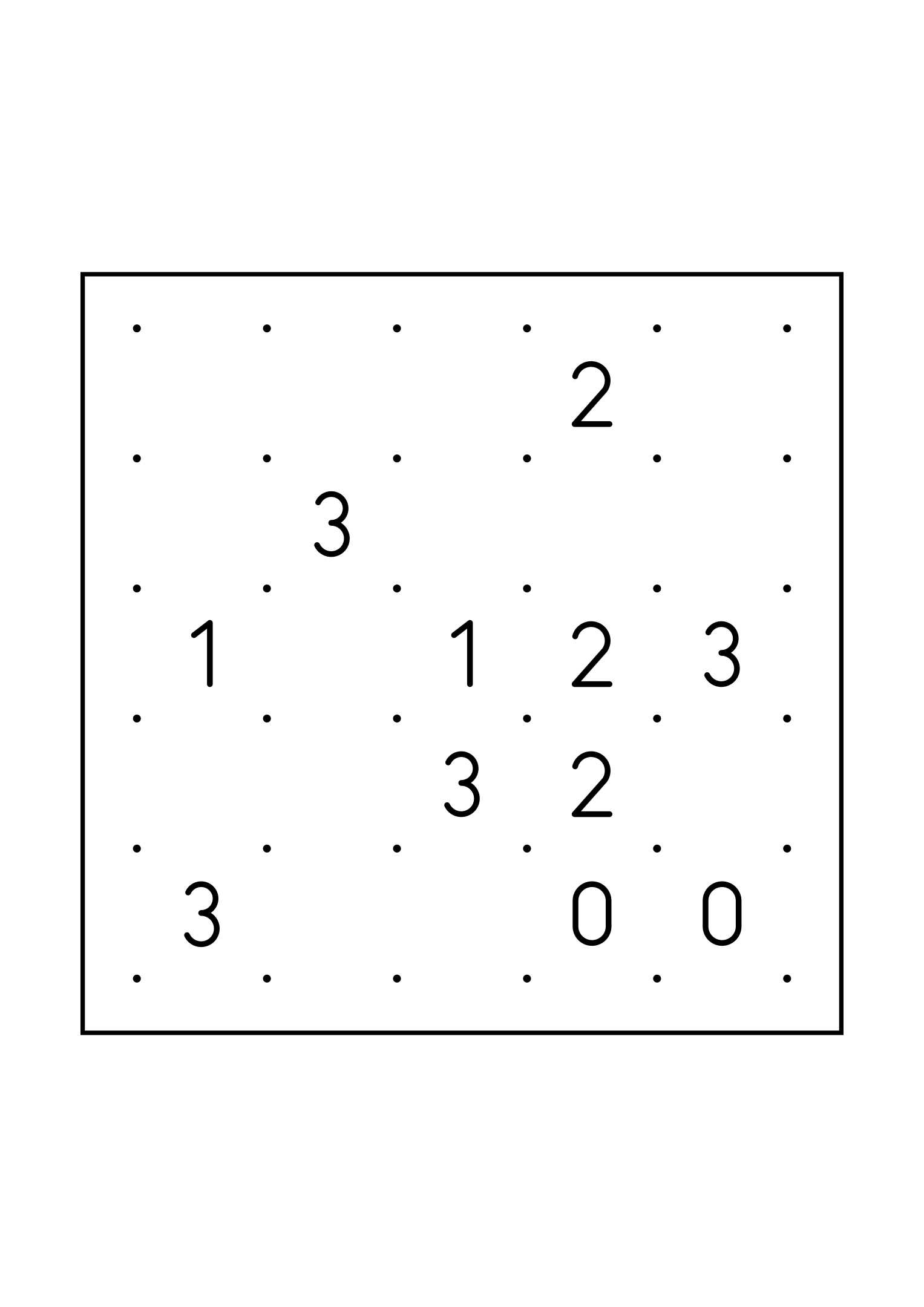 Medium 5x5 slitherlink, where each number is read with its four corners, one large grid on the page. Level: Medium. Variant 3.