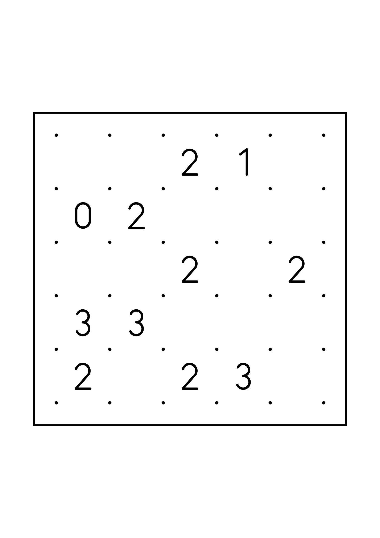 Medium 5x5 slitherlink, where each number is read with its four corners, one large grid on the page. Level: Medium. Variant 5.