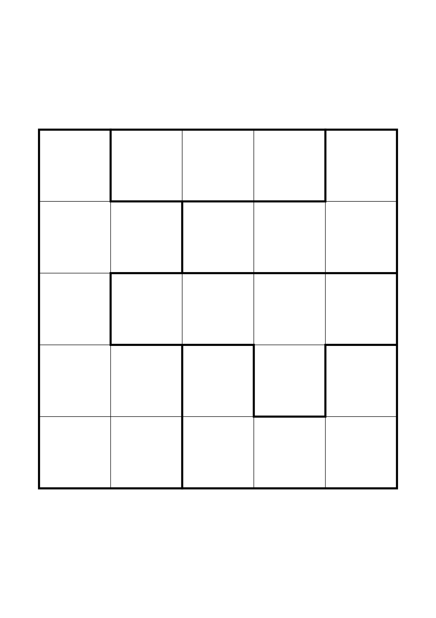 Medium 5x5 star battle, where two or three regions must be read together, one large grid on the page. Level: Medium. Variant 1.