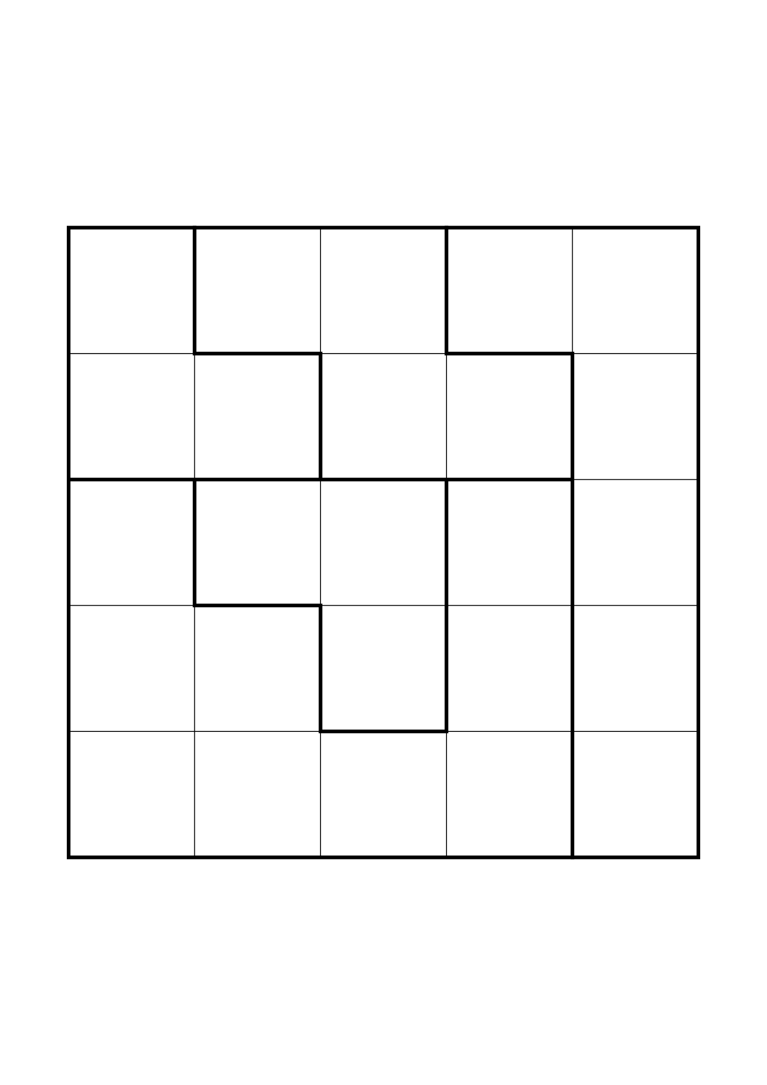 Medium 5x5 star battle, where two or three regions must be read together, one large grid on the page. Level: Medium. Variant 2.