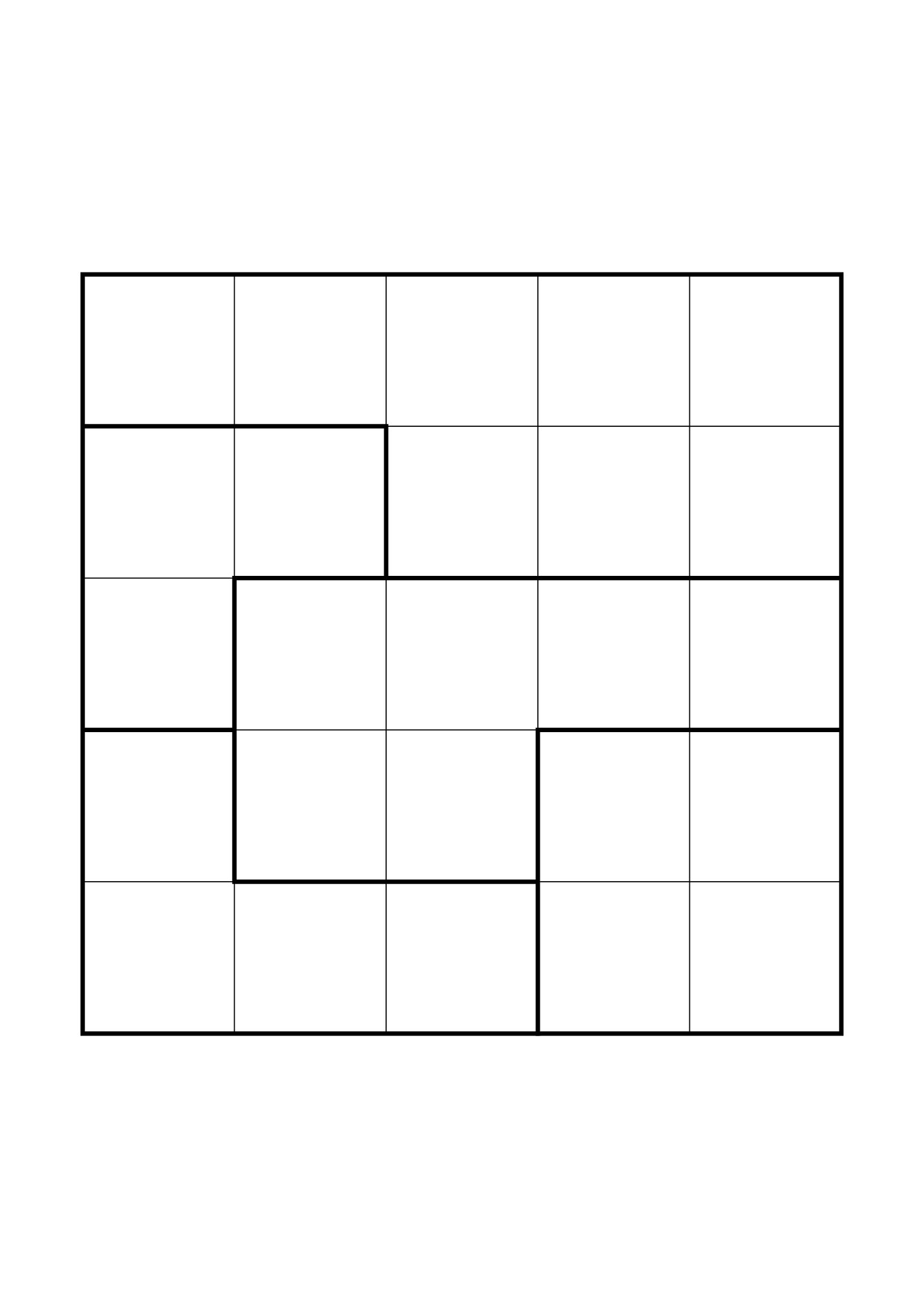 Medium 5x5 star battle, where two or three regions must be read together, one large grid on the page. Level: Medium. Variant 3.