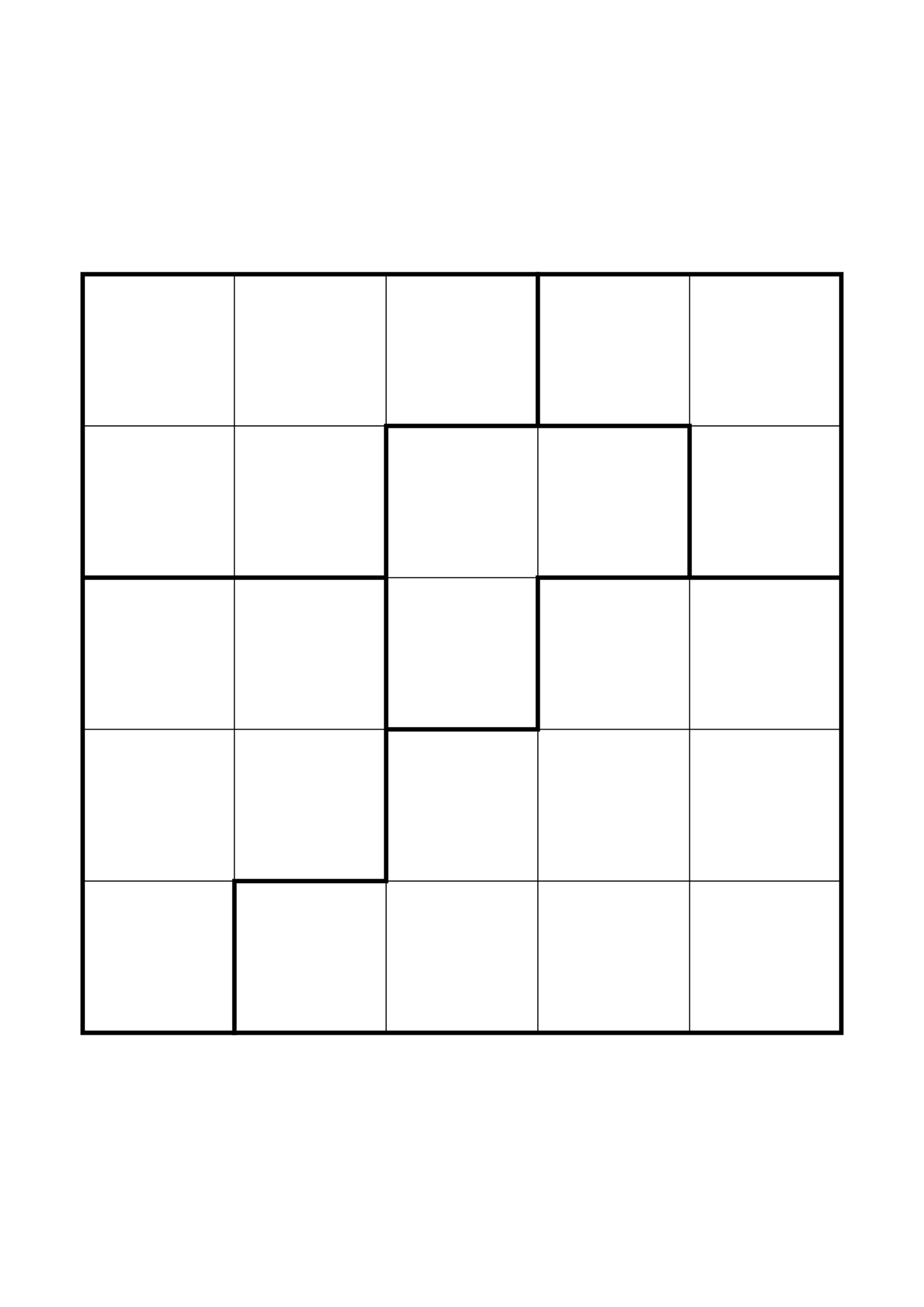 Medium 5x5 star battle, where two or three regions must be read together, one large grid on the page. Level: Medium. Variant 6.