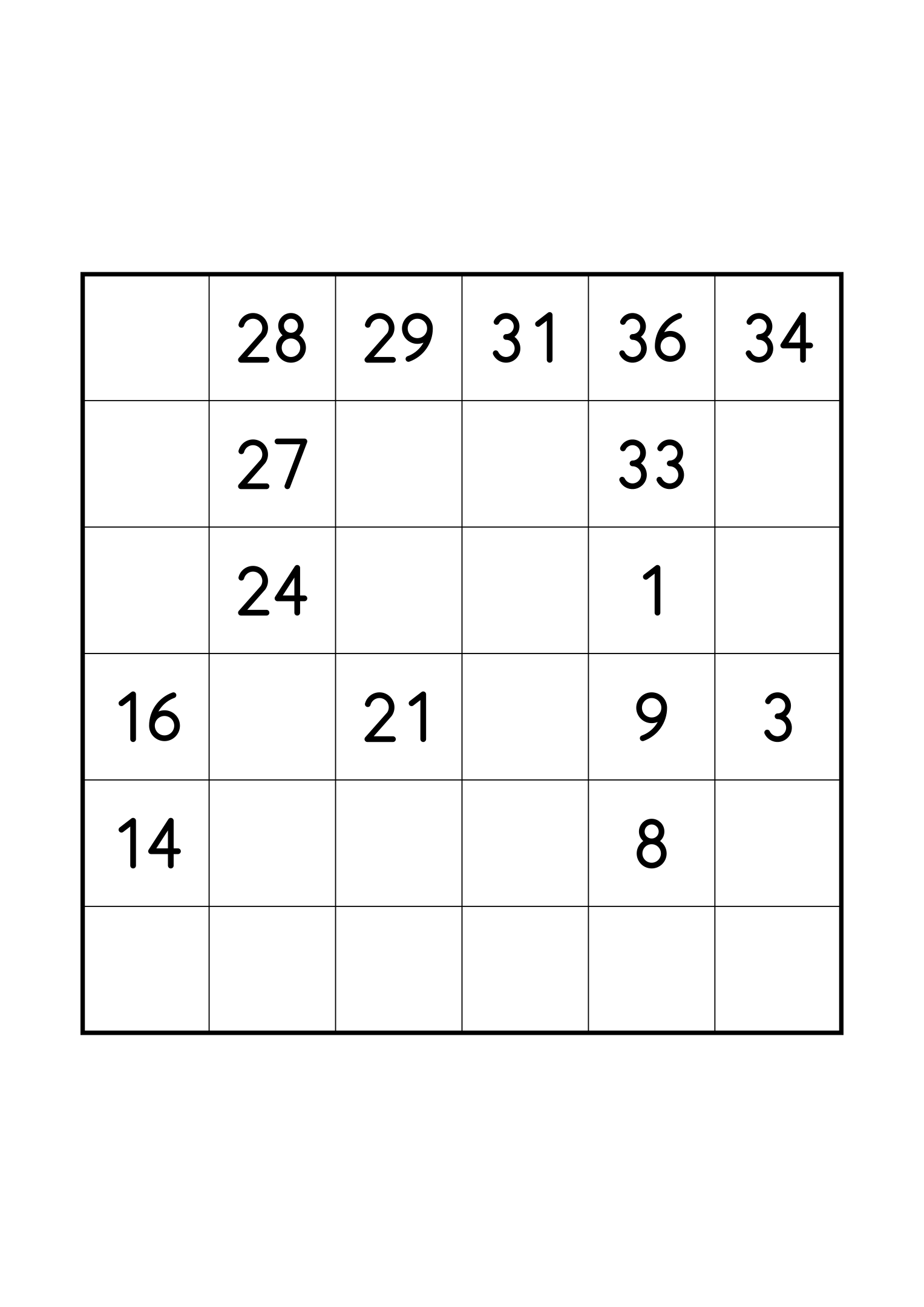 Medium 6x6 Hidoku on its own page: 15 numbers given along the path. Variant 3.
