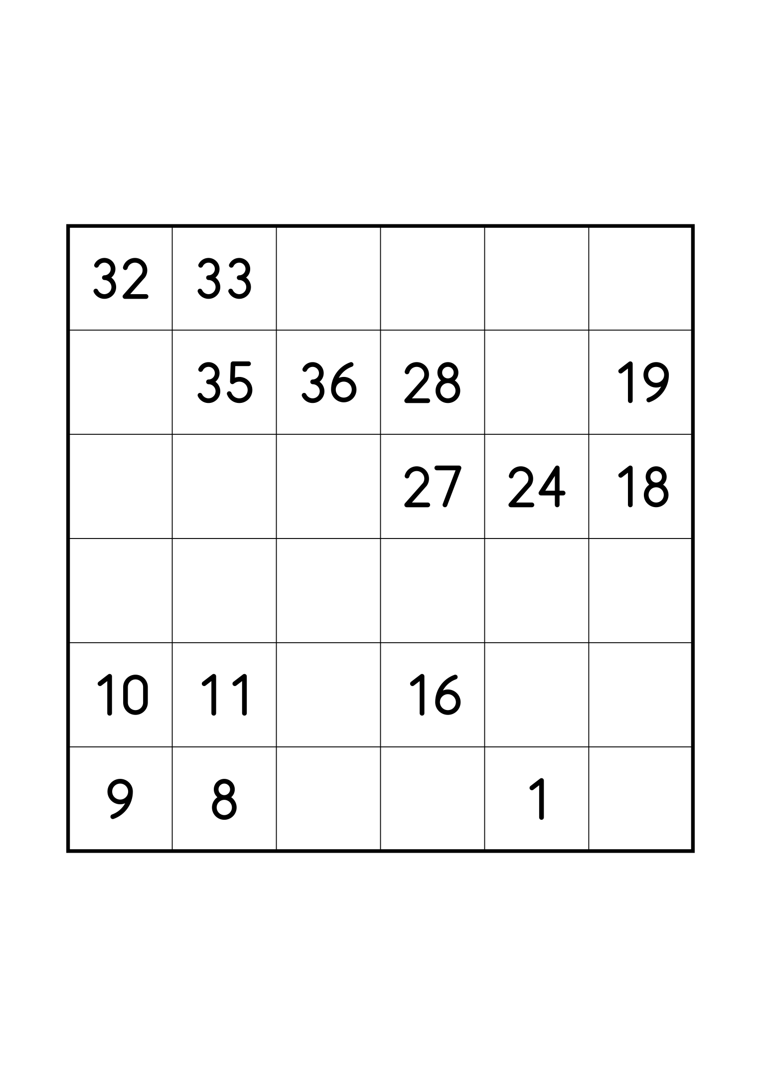Medium 6x6 Hidoku on its own page: 15 numbers given along the path. Variant 4.