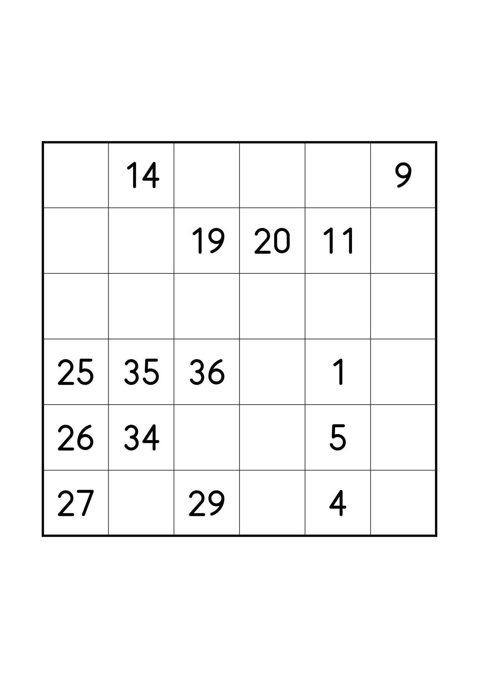 Medium 6x6 Hidoku on its own page: 15 numbers given along the path. Variant 5.