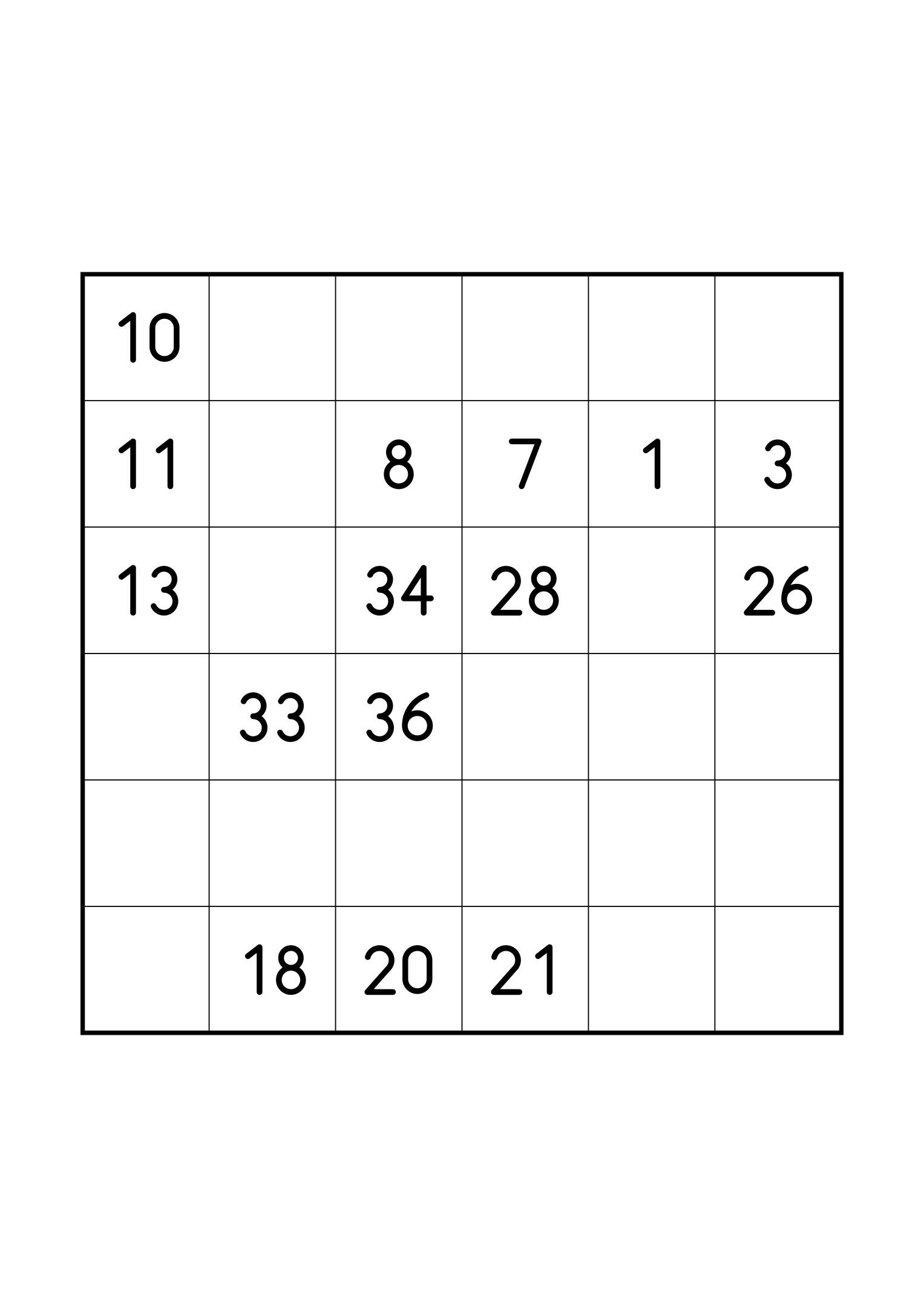 Medium 6x6 Hidoku on its own page: 15 numbers given along the path. Variant 6.