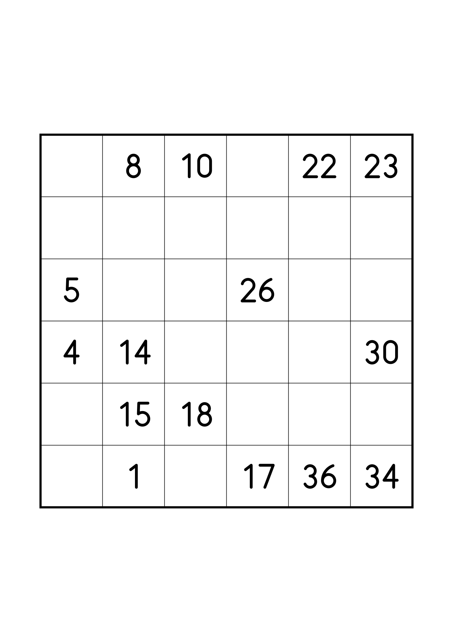 Medium 6x6 Hidoku on its own page: 15 numbers given along the path. Variant 7.