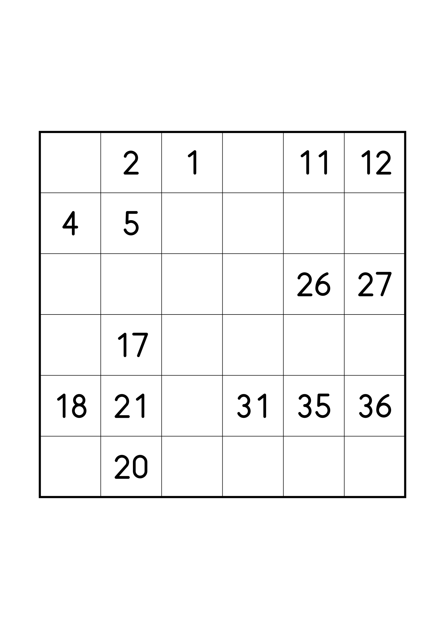 Medium 6x6 Hidoku on its own page: 15 numbers given along the path. Variant 8.