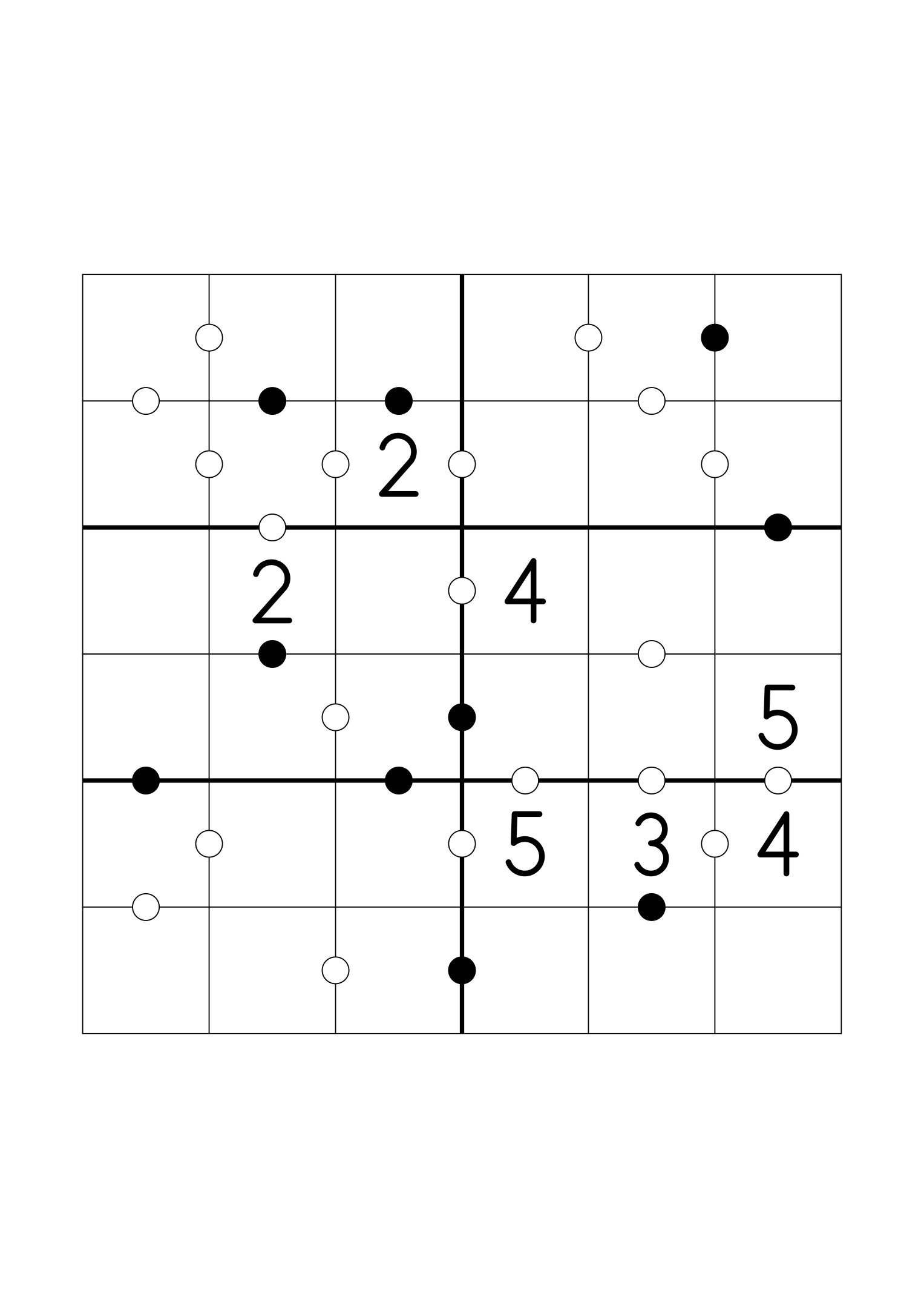 Medium 6x6 Kropki, seven digits given and more weight on the dots. Variant 8.