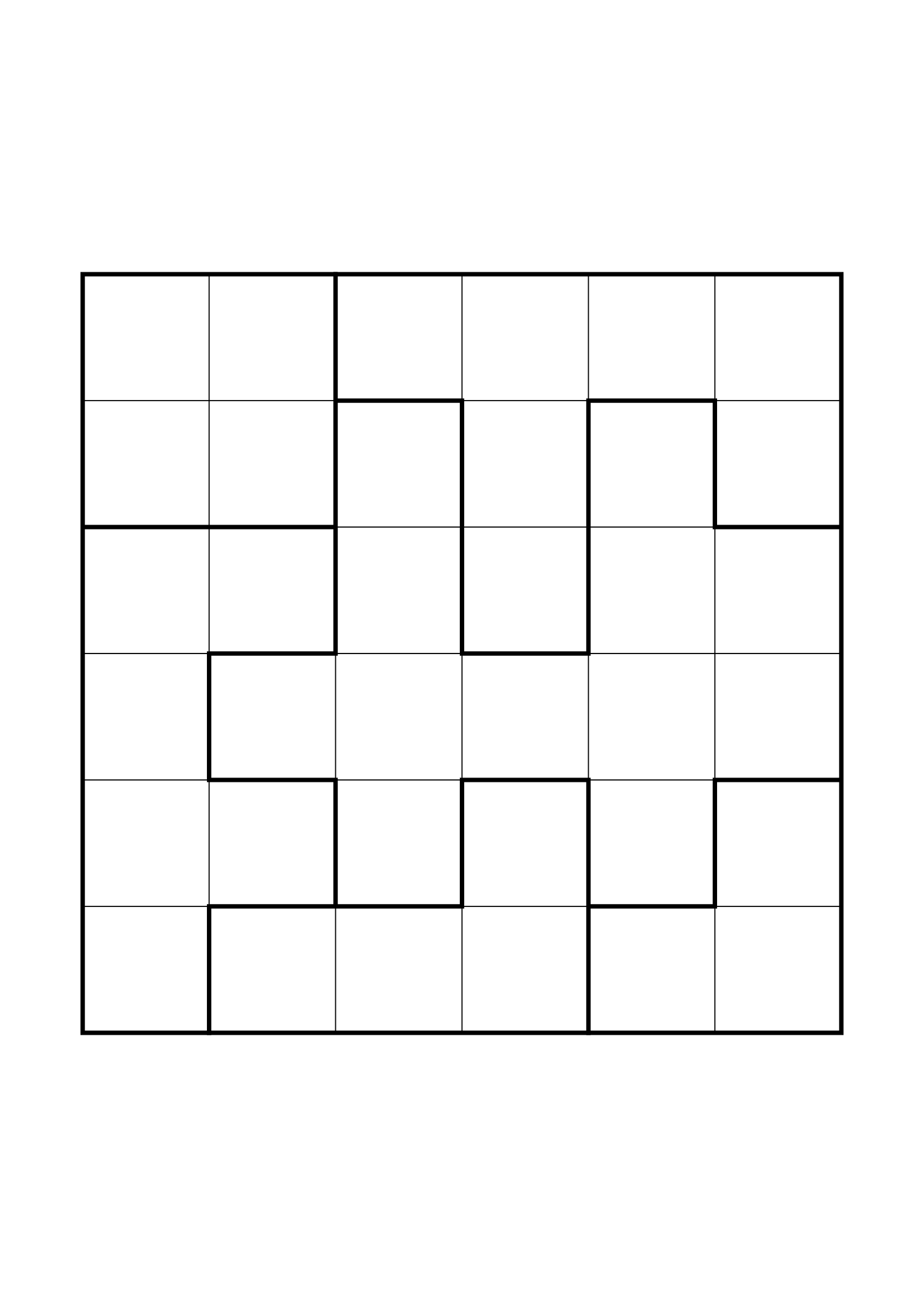 Medium 6x6 star battle, where two or three regions must be read together, one large grid on the page. Level: Medium. Variant 1.