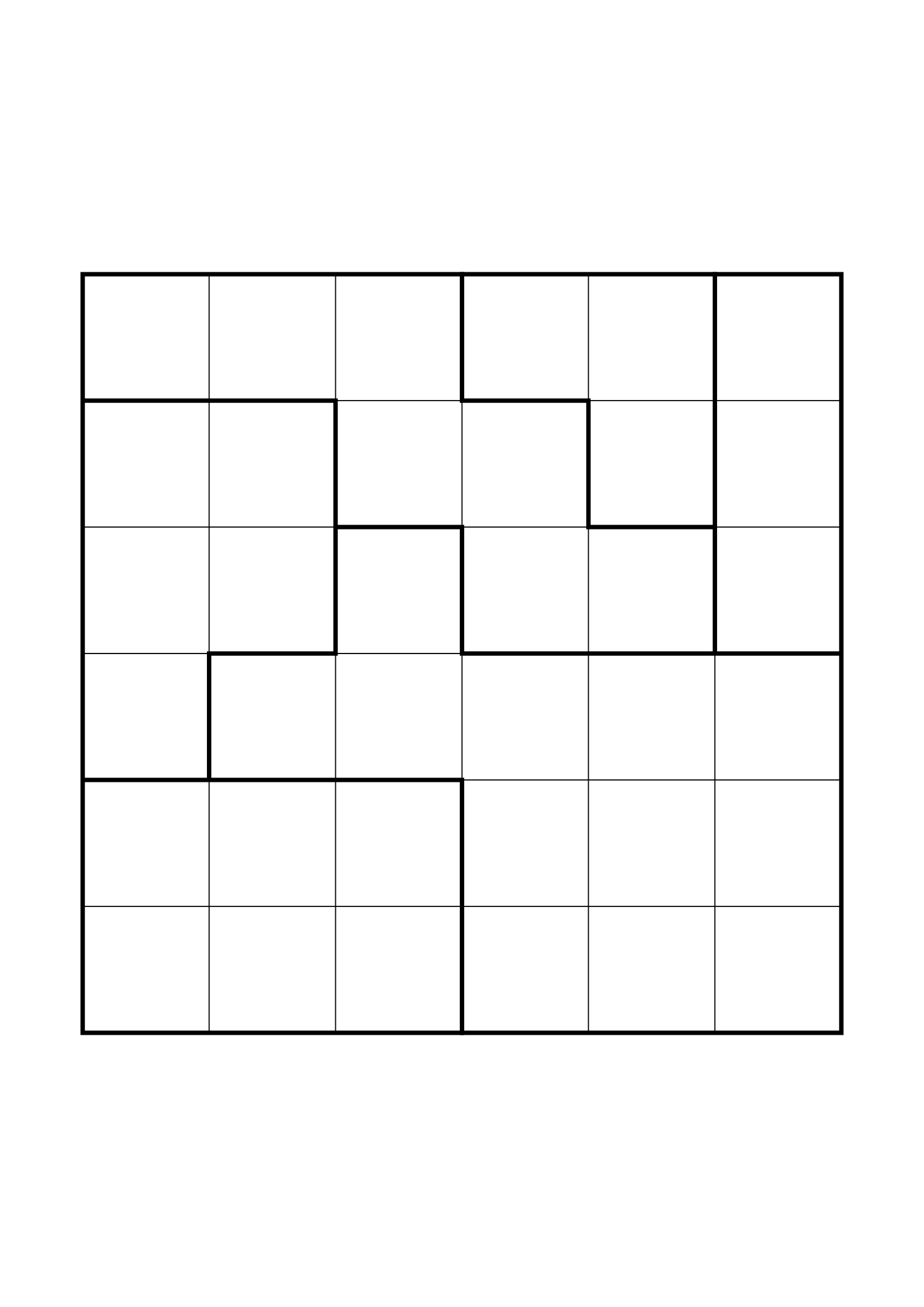 Medium 6x6 star battle, where two or three regions must be read together, one large grid on the page. Level: Medium. Variant 2.