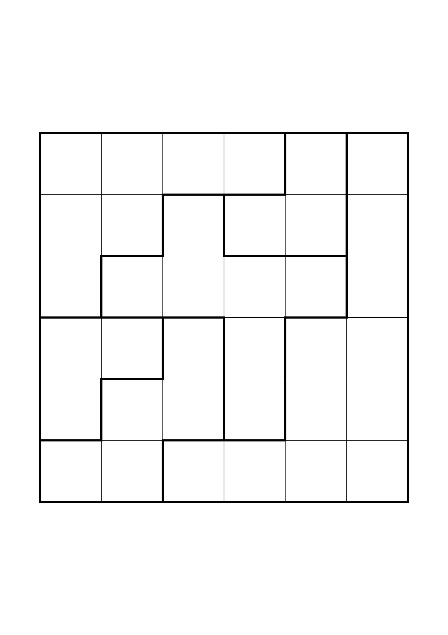 Medium 6x6 star battle, where two or three regions must be read together, one large grid on the page. Level: Medium. Variant 5.