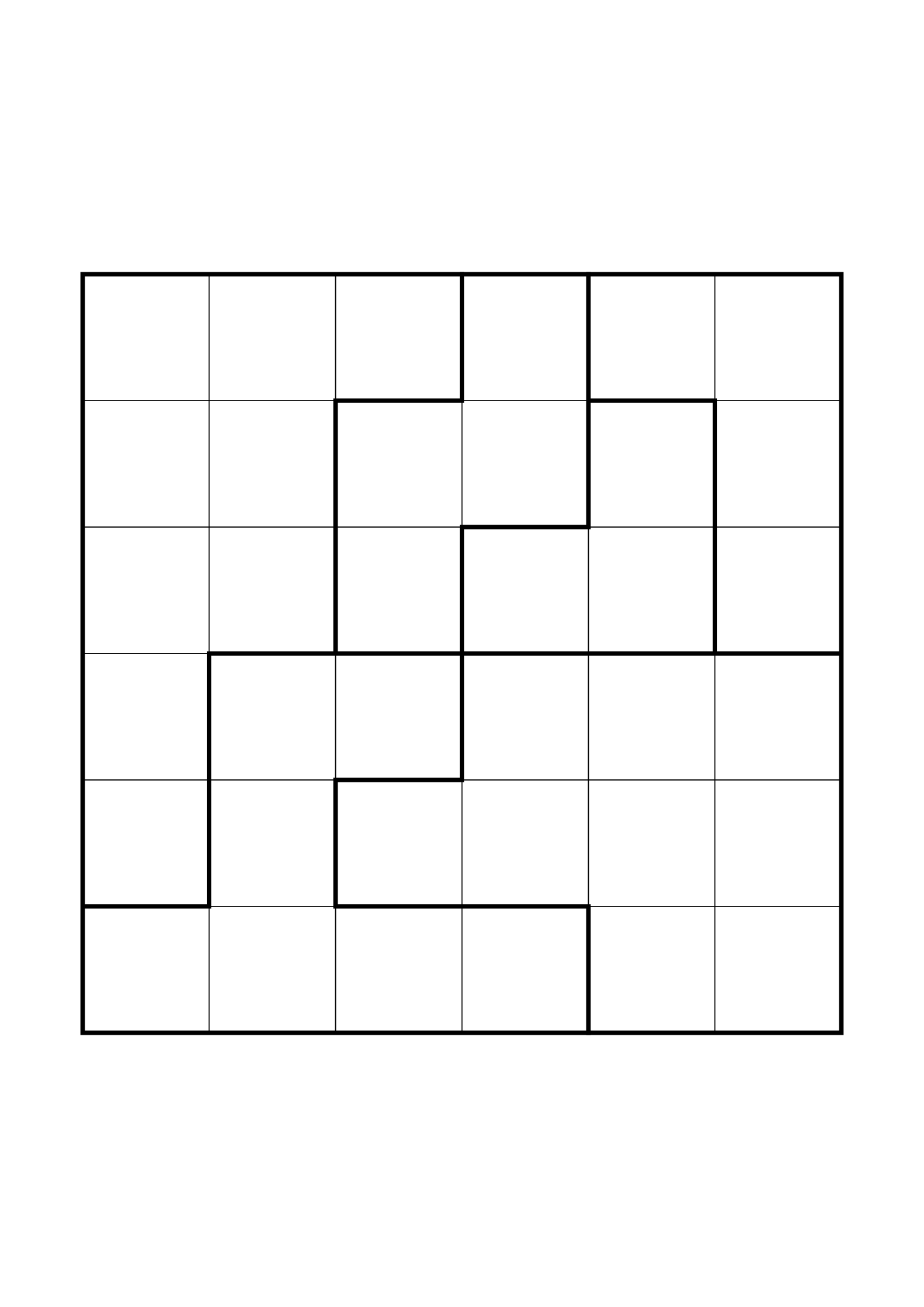 Medium 6x6 star battle, where two or three regions must be read together, one large grid on the page. Level: Medium. Variant 7.