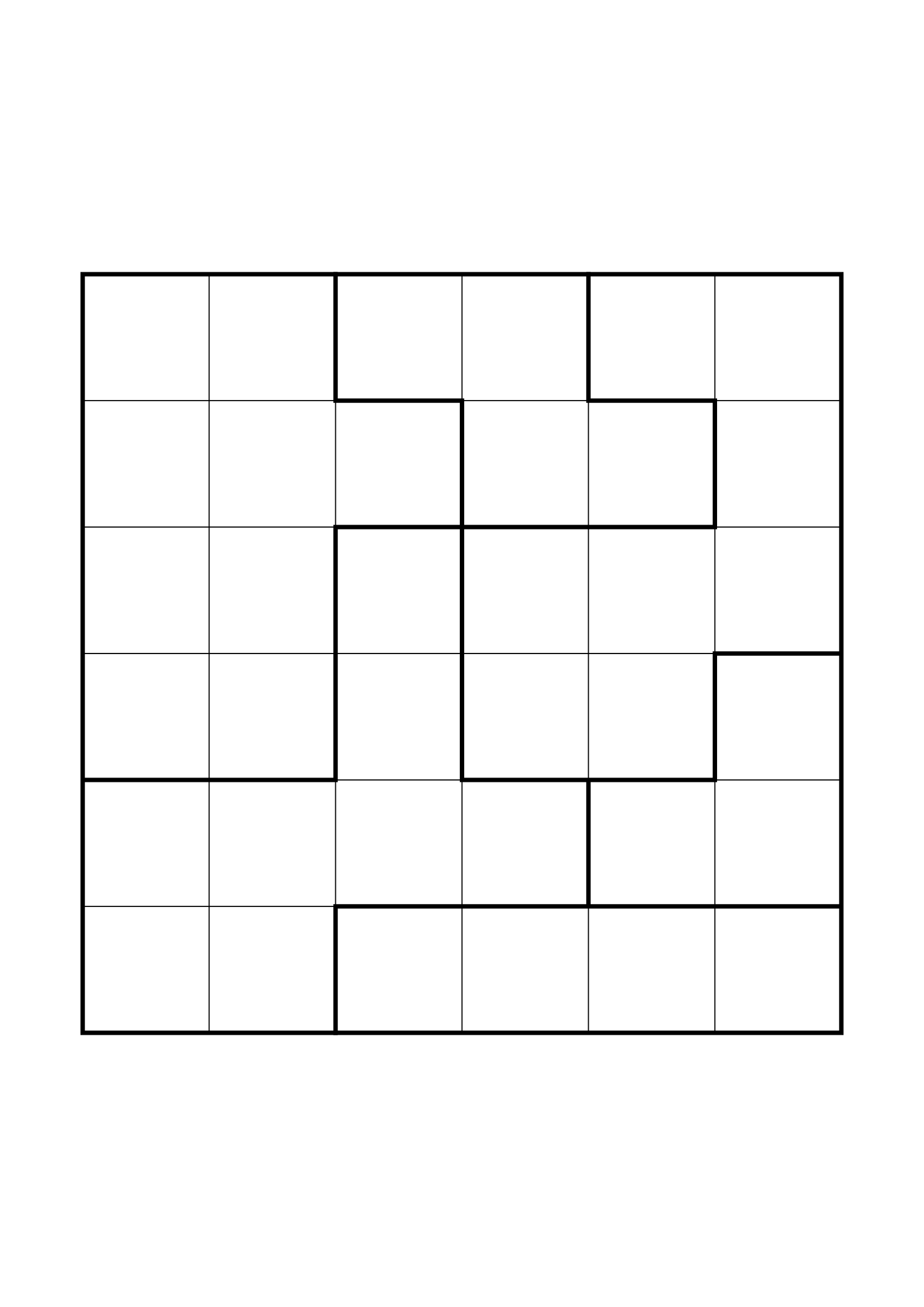 Medium 6x6 star battle, where two or three regions must be read together, one large grid on the page. Level: Medium. Variant 8.