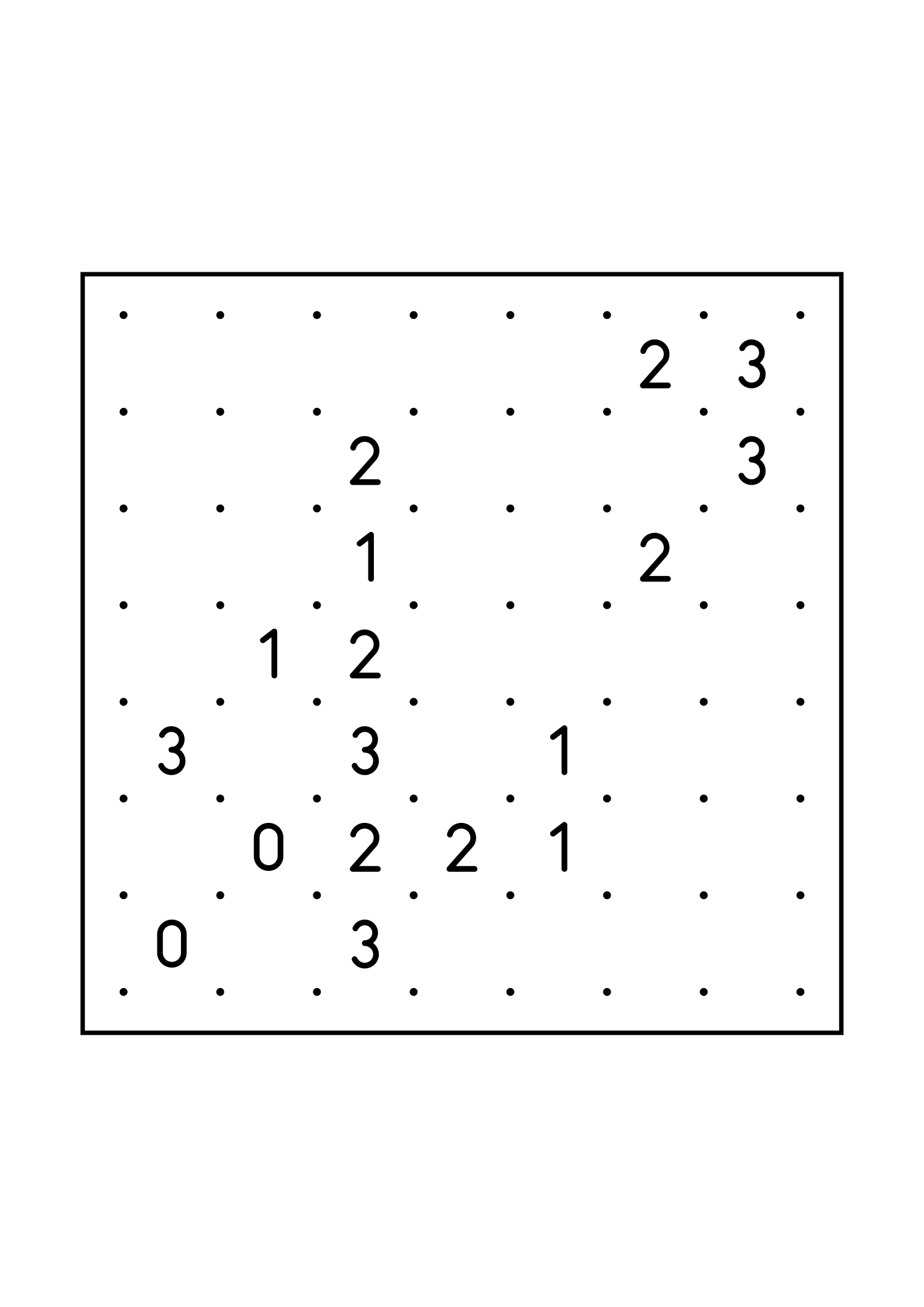 Medium 7x7 slitherlink, where each number is read with its four corners, one large grid on the page. Level: Medium. Variant 1.