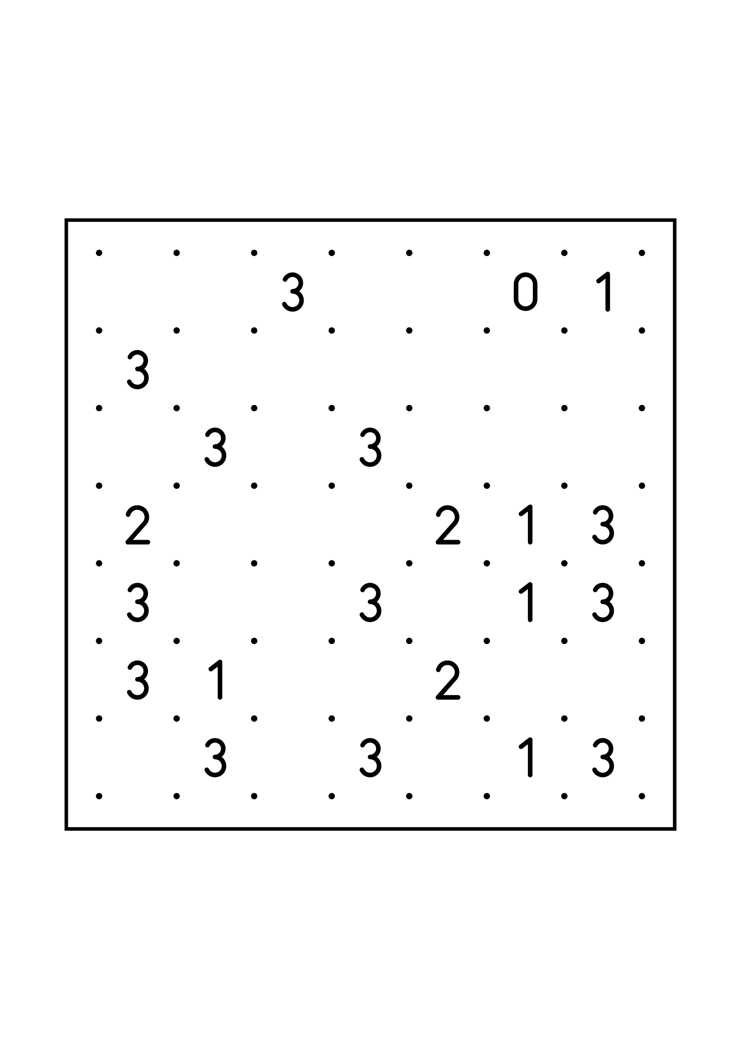 Medium 7x7 slitherlink, where each number is read with its four corners, one large grid on the page. Level: Medium. Variant 2.