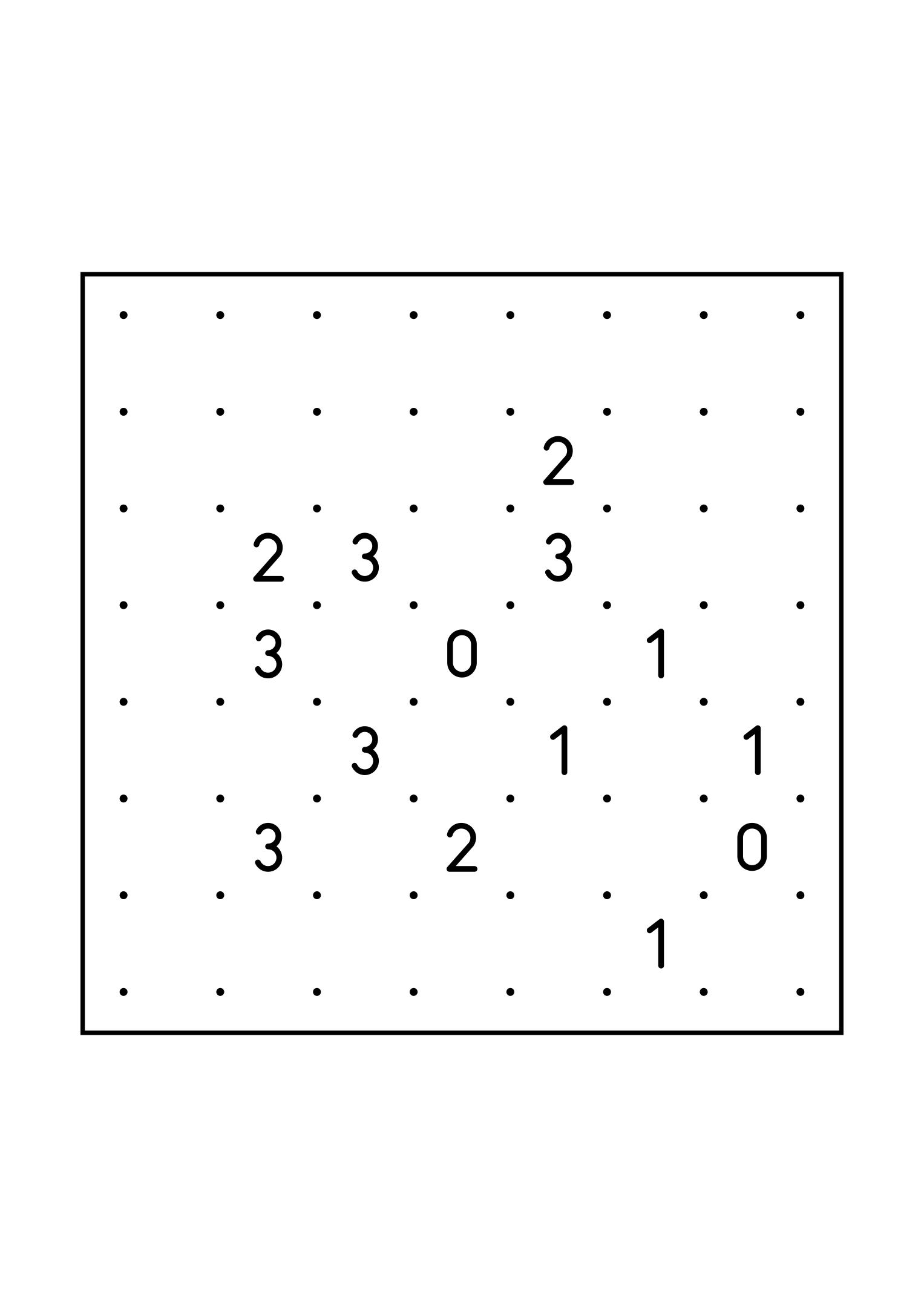Medium 7x7 slitherlink, where each number is read with its four corners, one large grid on the page. Level: Medium. Variant 5.