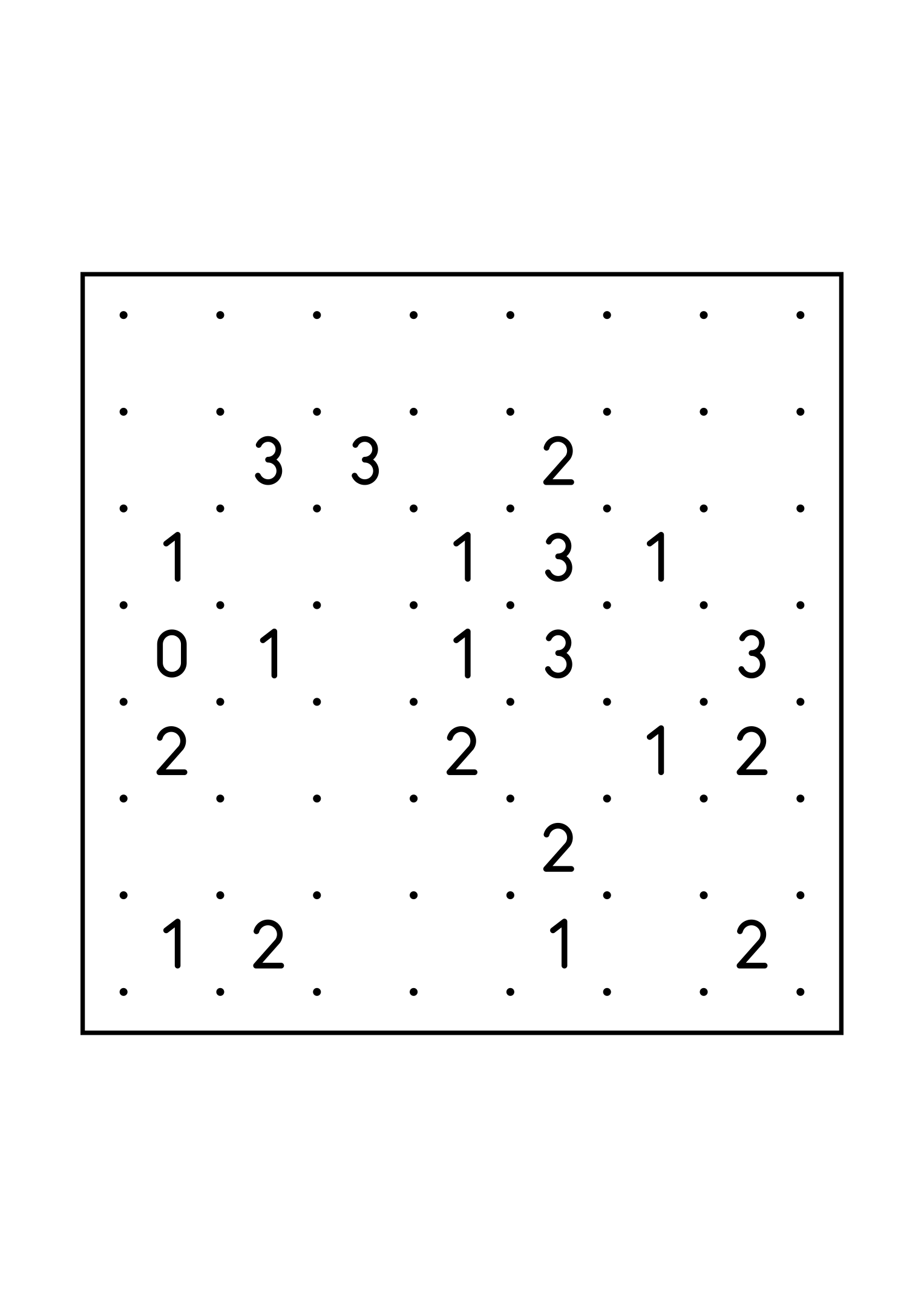 Medium 7x7 slitherlink, where each number is read with its four corners, one large grid on the page. Level: Medium. Variant 6.