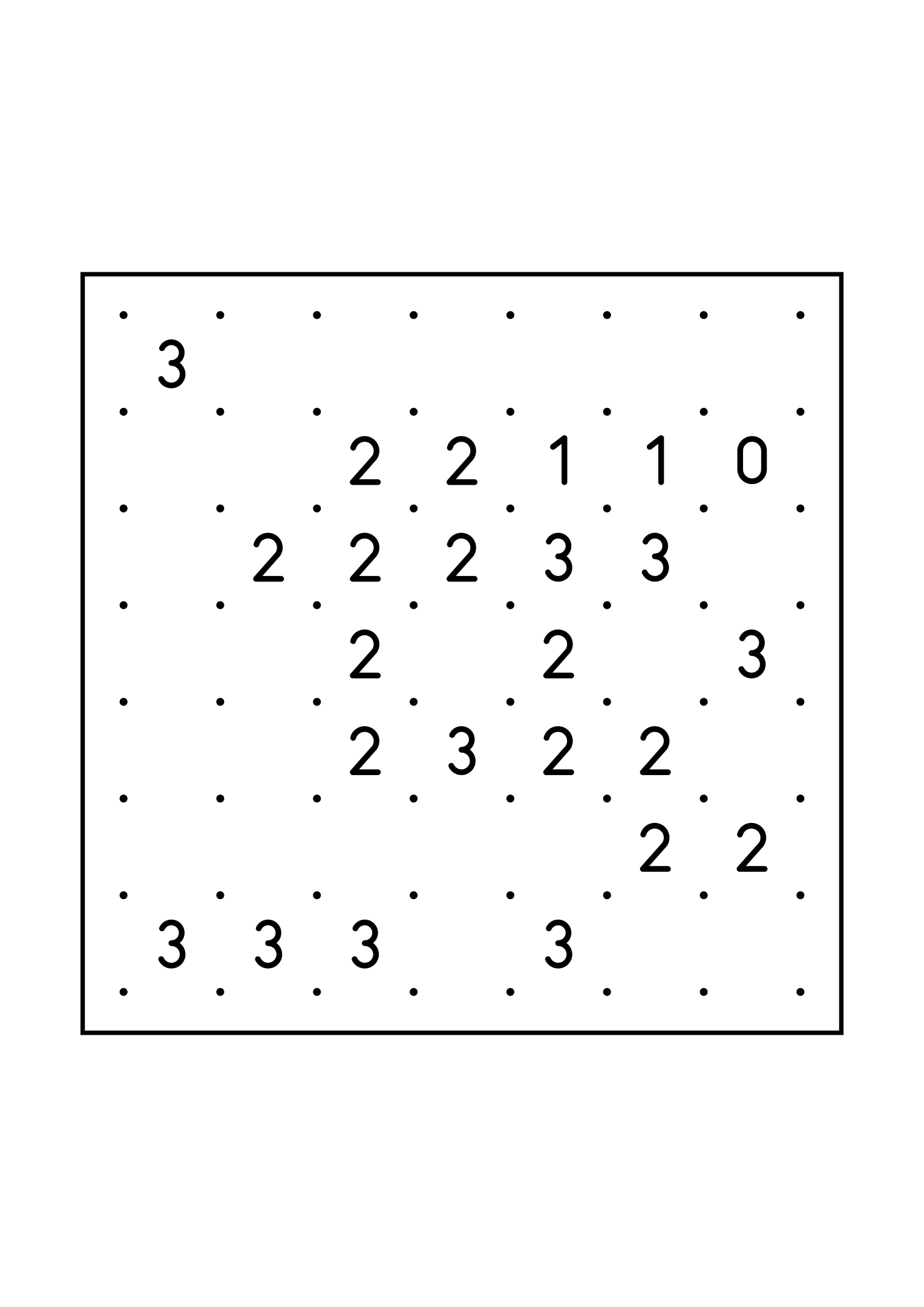 Medium 7x7 slitherlink, where each number is read with its four corners, one large grid on the page. Level: Medium. Variant 7.