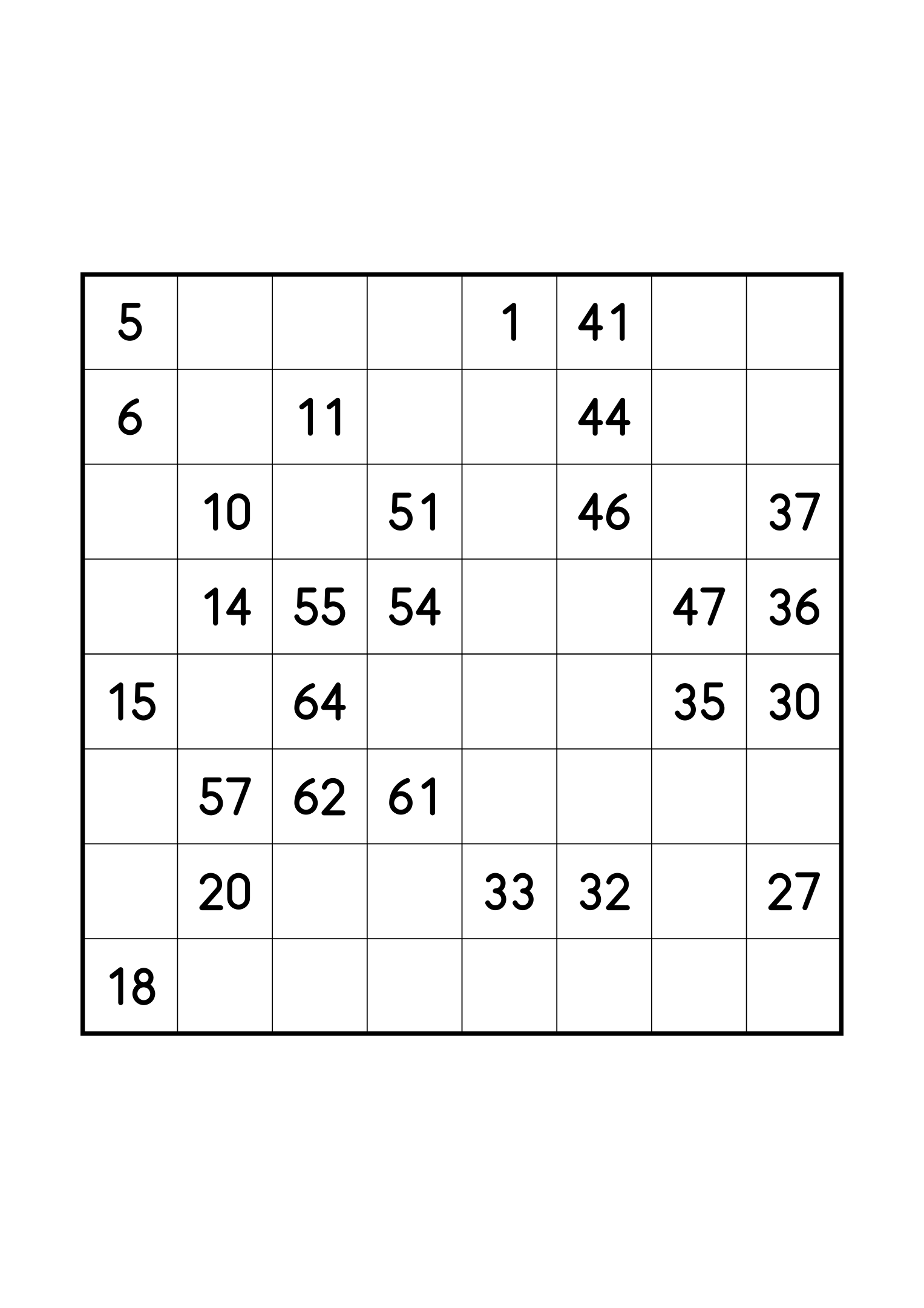 Medium 8x8 Hidoku alone on its page: 27 numbers given out of 64. Variant 4.