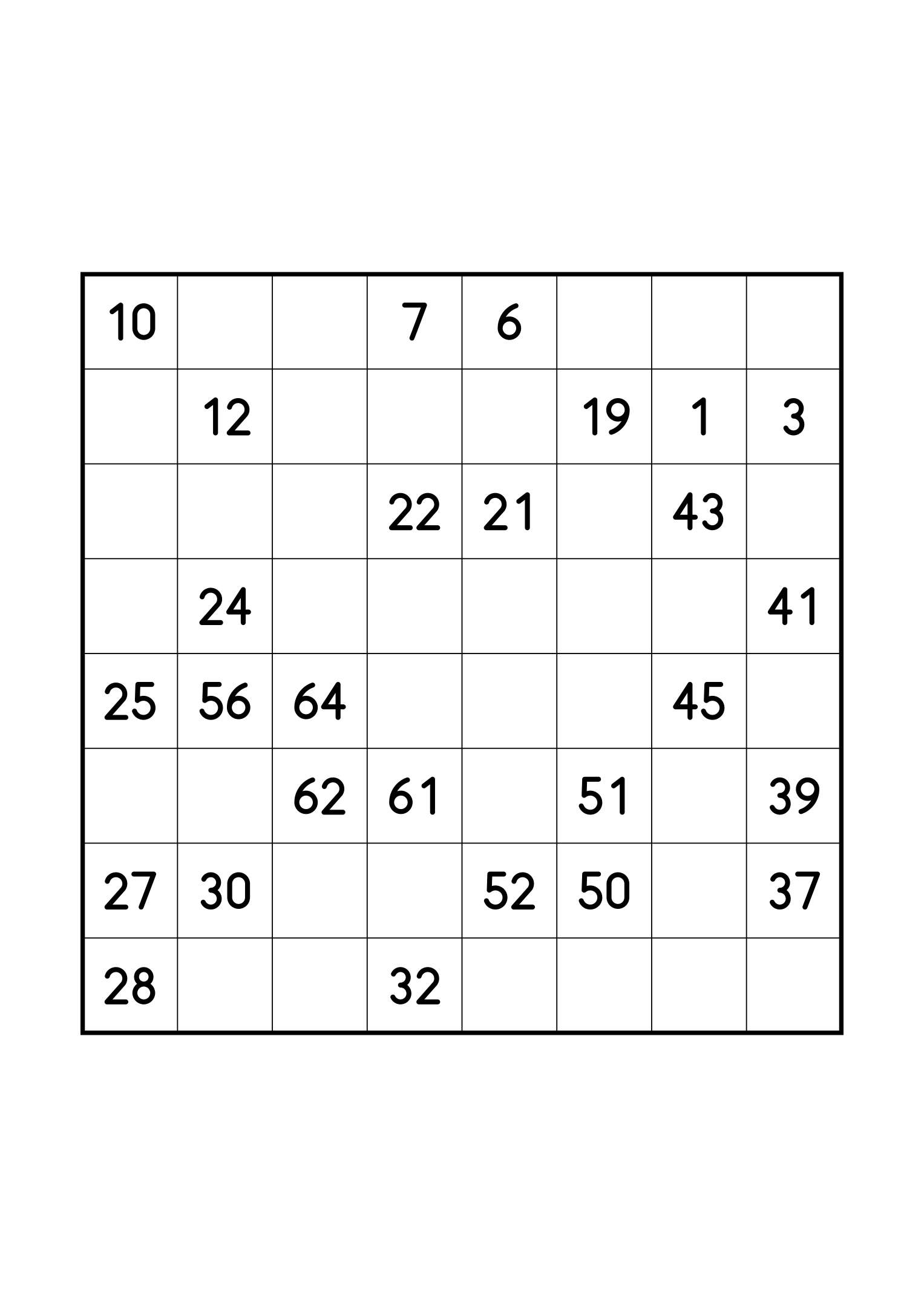 Medium 8x8 Hidoku alone on its page: 27 numbers given out of 64. Variant 5.