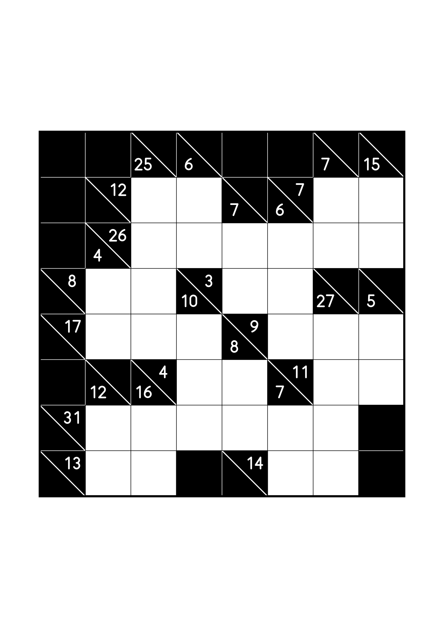 Medium 8x8 kakuro, where the digits of each combination must find their cells, one large grid on the page. Level: Medium. Variant 2.
