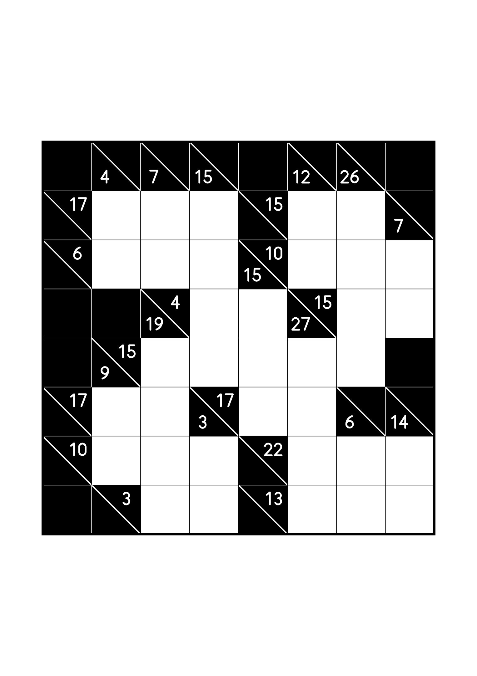 Medium 8x8 kakuro, where the digits of each combination must find their cells, one large grid on the page. Level: Medium. Variant 3.