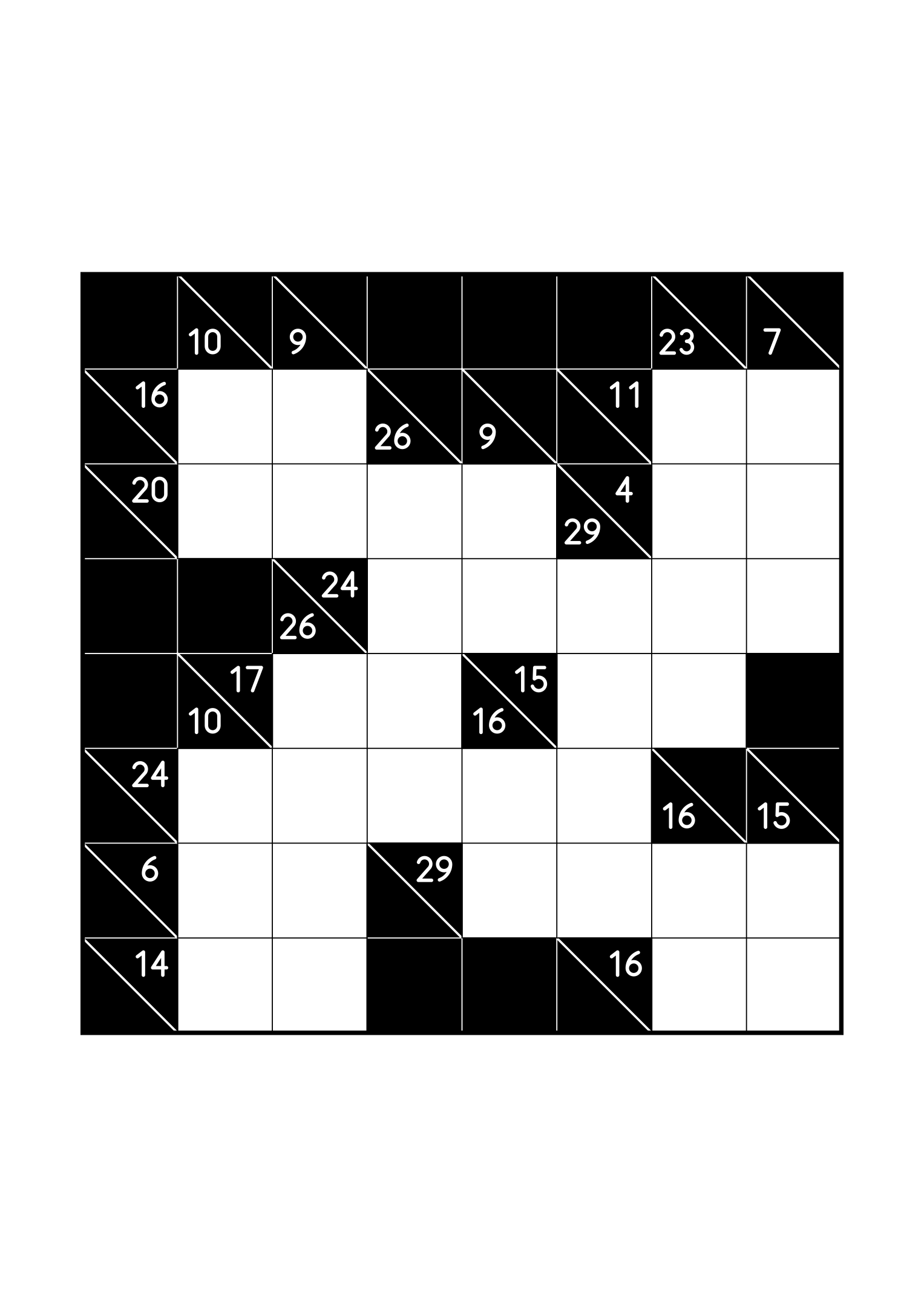 Medium 8x8 kakuro, where the digits of each combination must find their cells, one large grid on the page. Level: Medium. Variant 4.