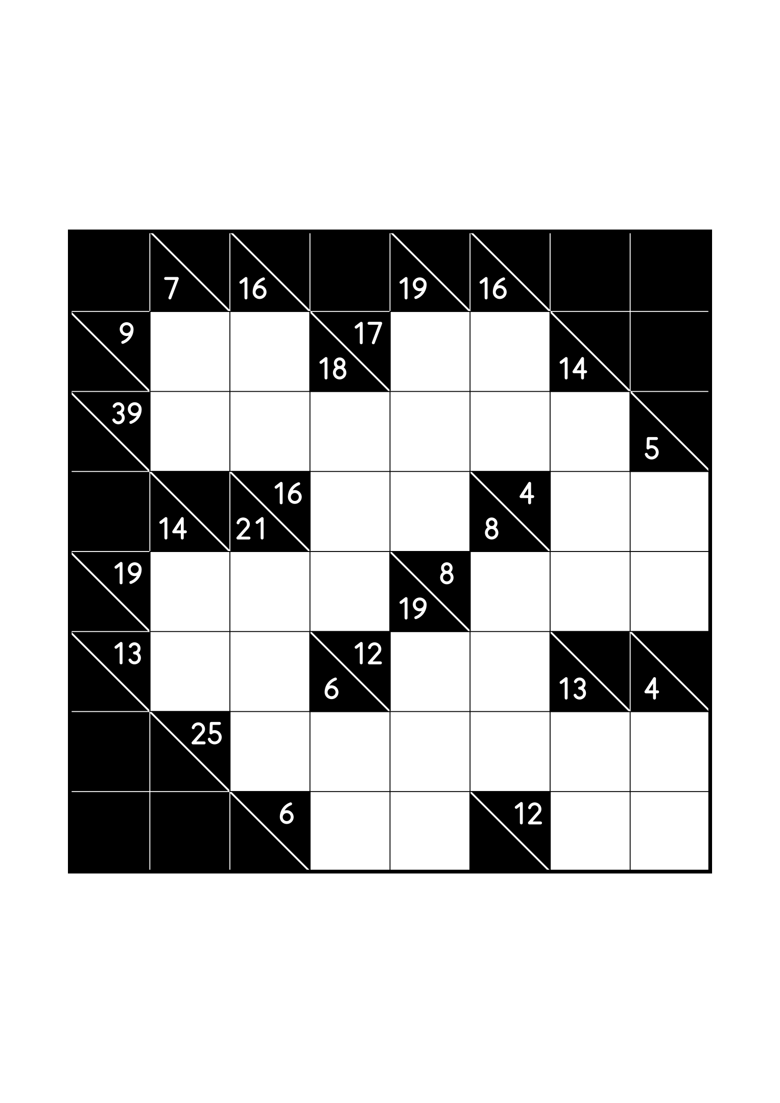 Medium 8x8 kakuro, where the digits of each combination must find their cells, one large grid on the page. Level: Medium. Variant 5.