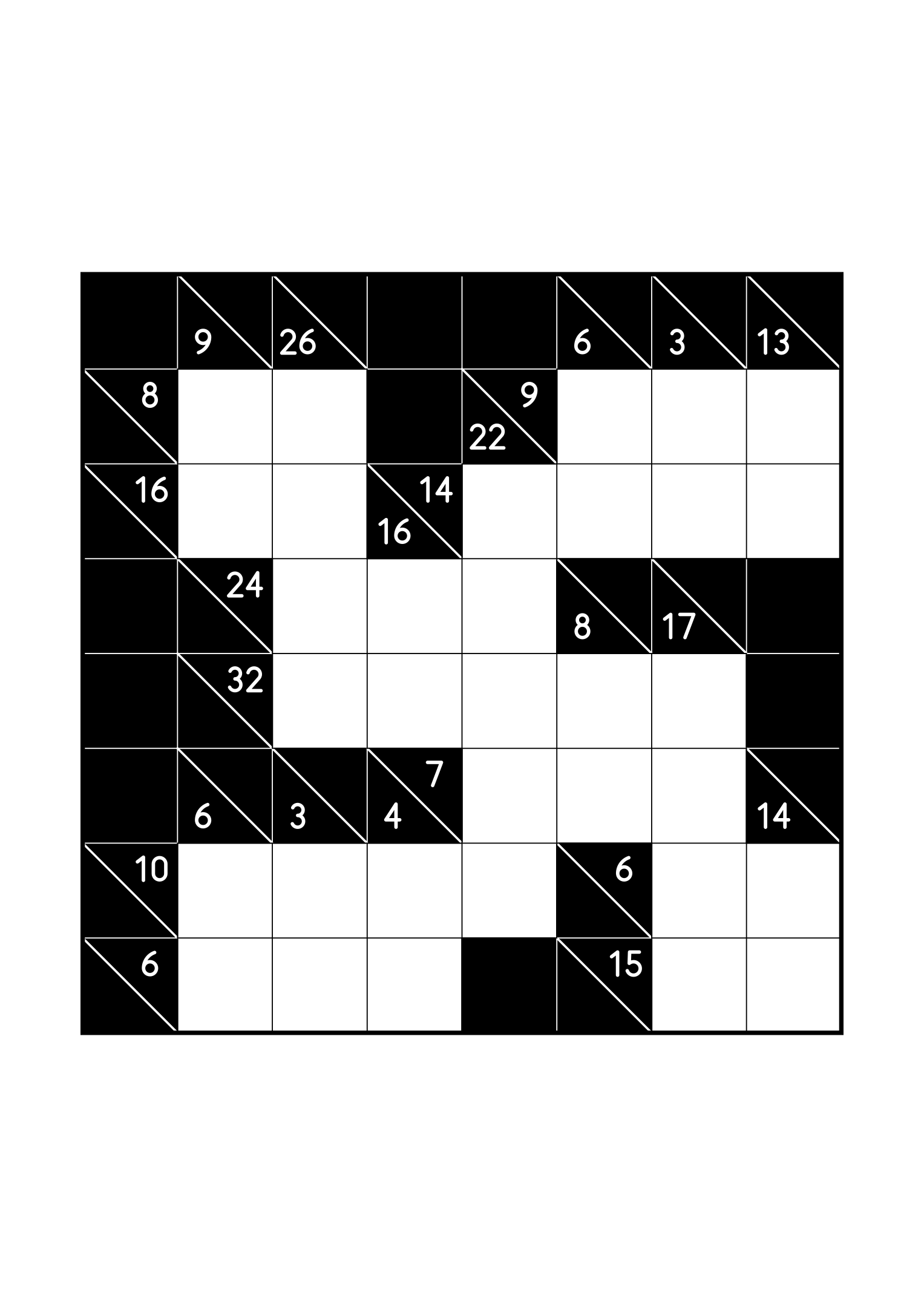 Medium 8x8 kakuro, where the digits of each combination must find their cells, one large grid on the page. Level: Medium. Variant 6.