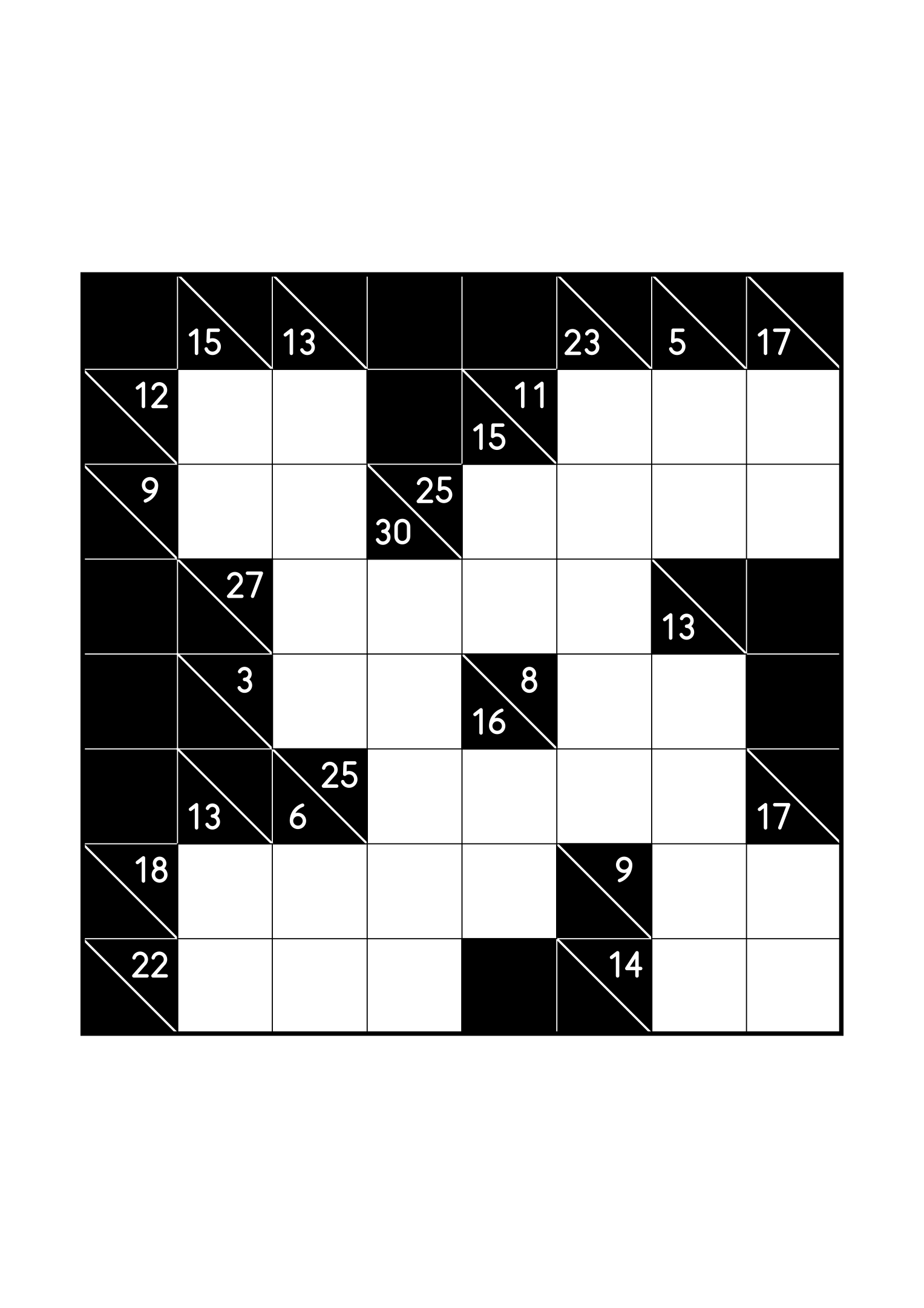 Medium 8x8 kakuro, where the digits of each combination must find their cells, one large grid on the page. Level: Medium. Variant 7.
