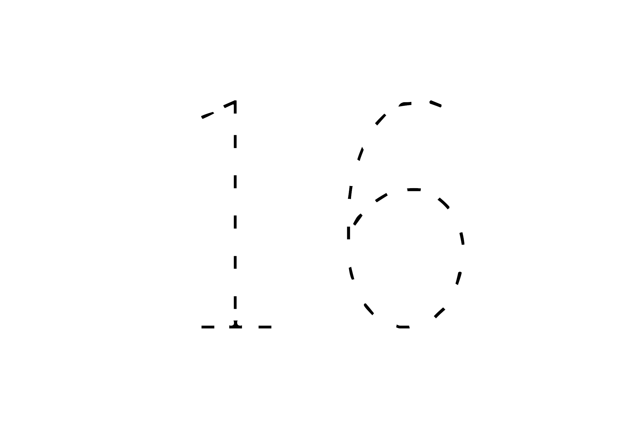 Large dotted outline of the number 16 in the center on a white background.