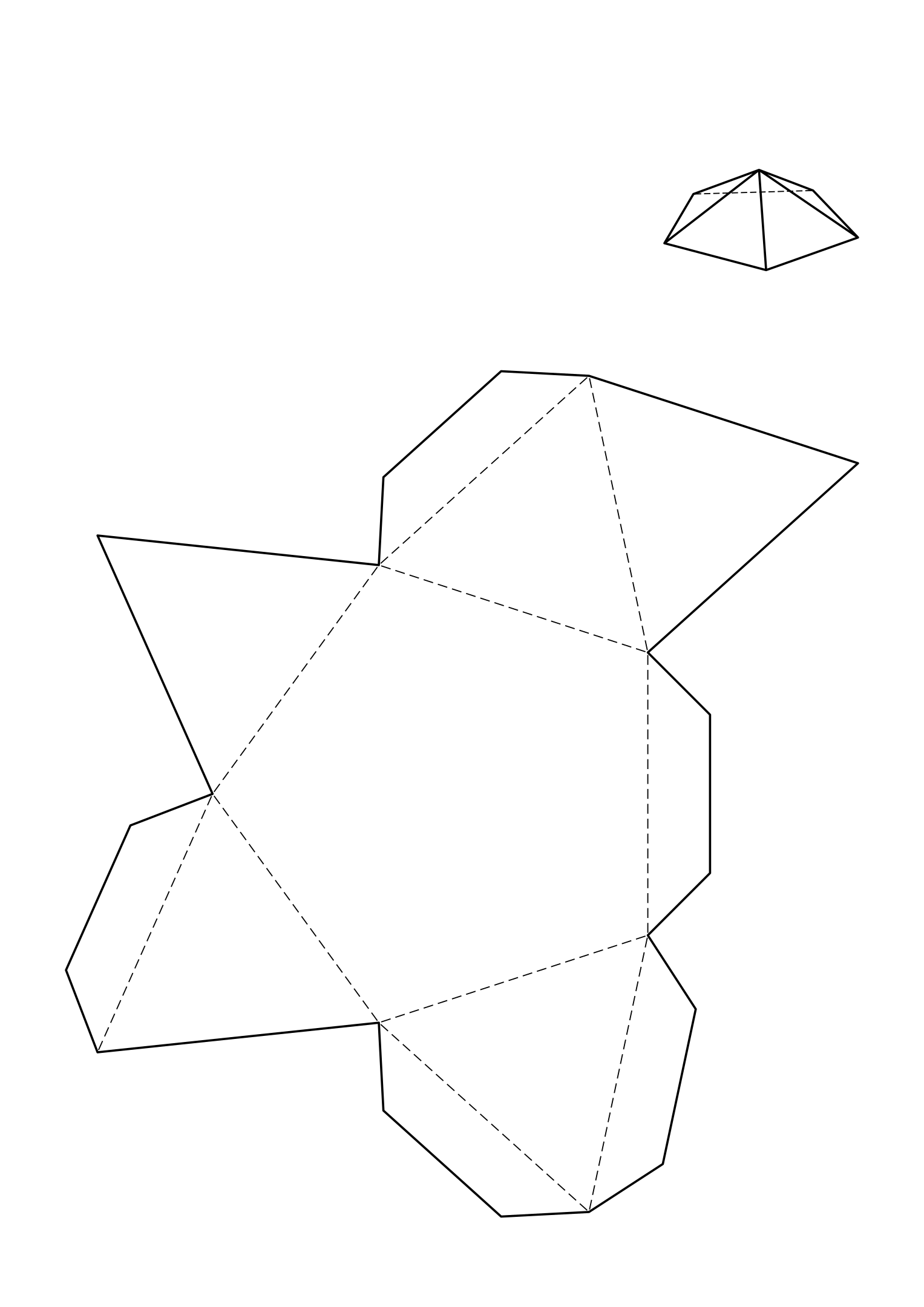Pentagonal pyramid net: a pentagon with five triangles rising from its sides.