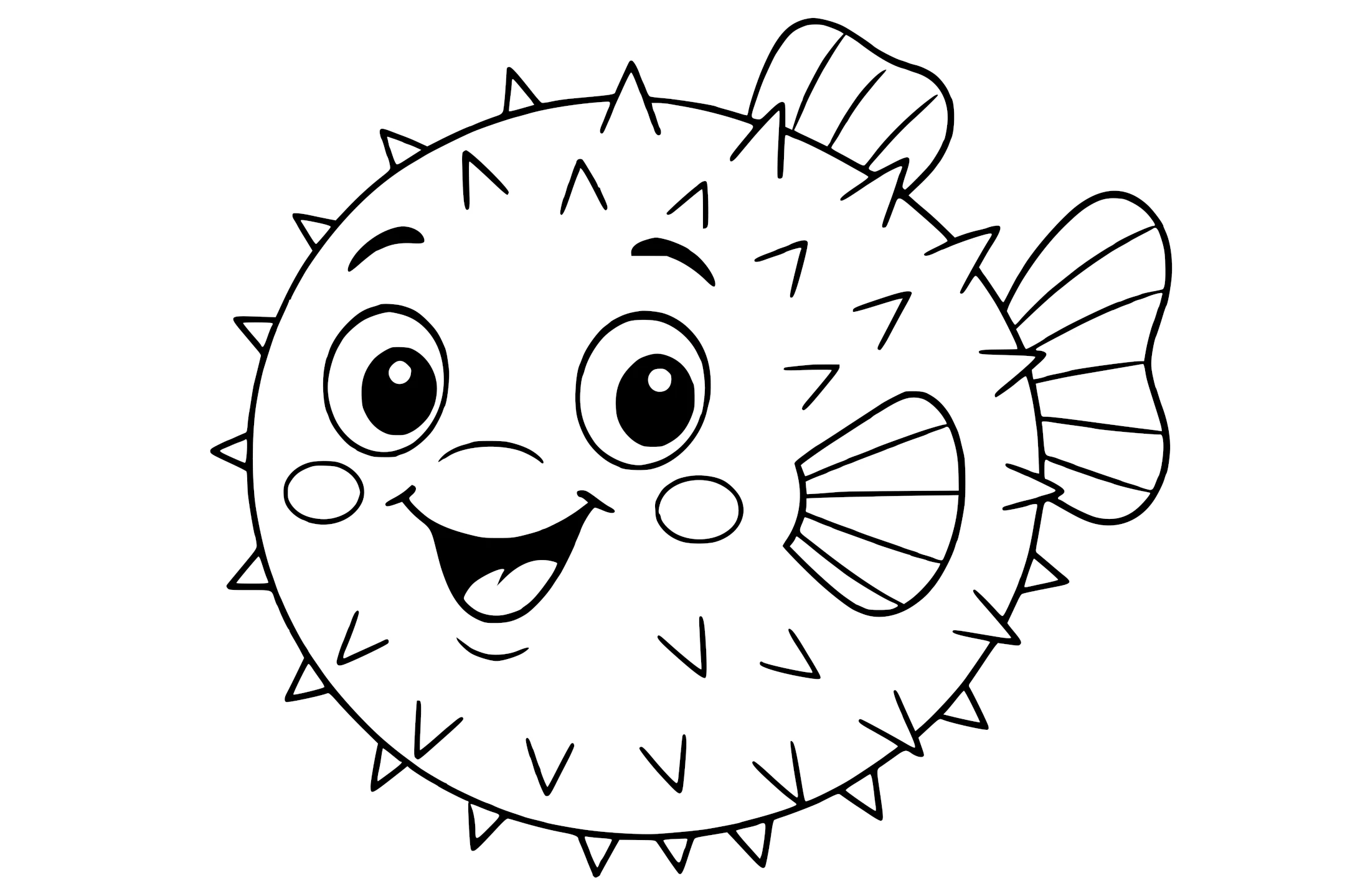 Pufferfish with large eyes, round spiky body, and three visible fins.