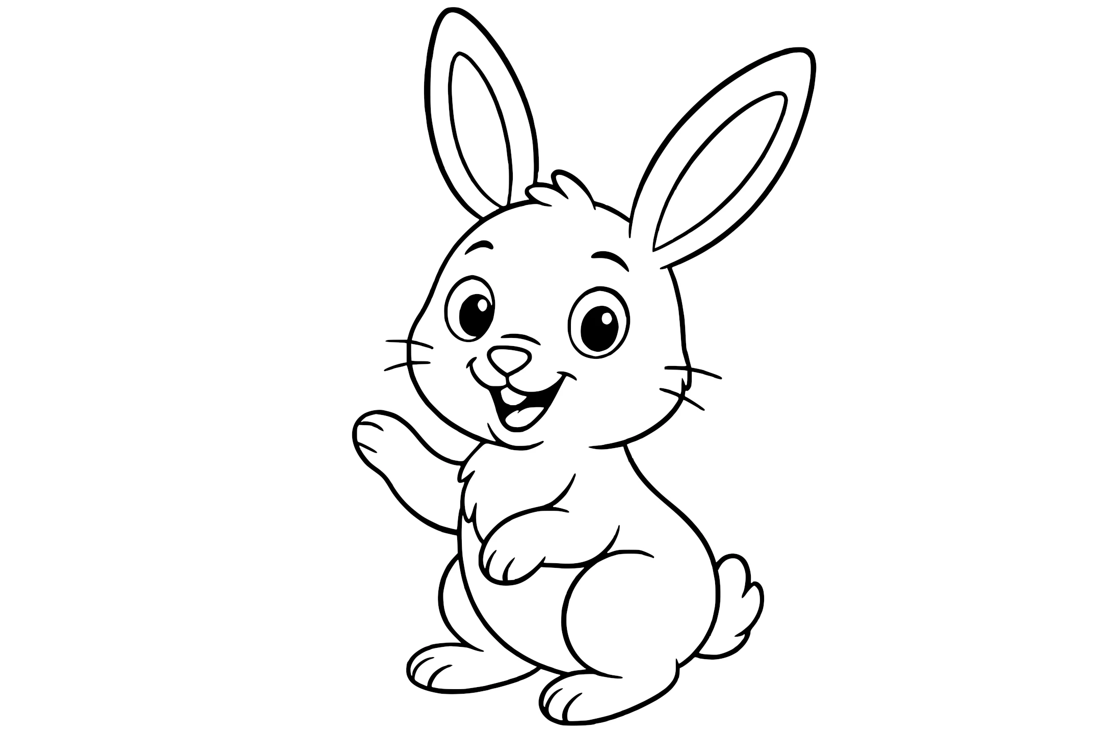Rabbit with large ears, big eyes, a small tail, and one paw raised.