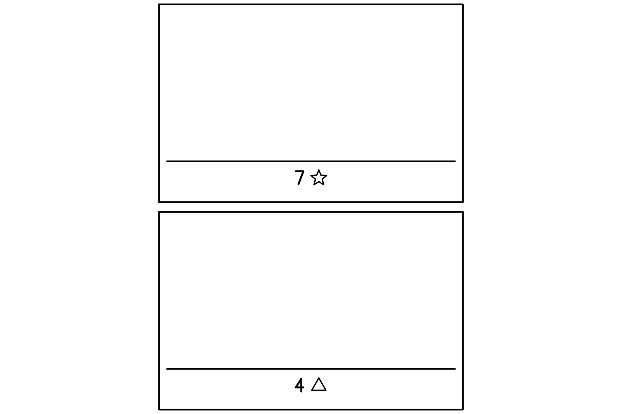 A sheet of frames with empty shelves and numbers from 3 to 10, each paired with a shape.