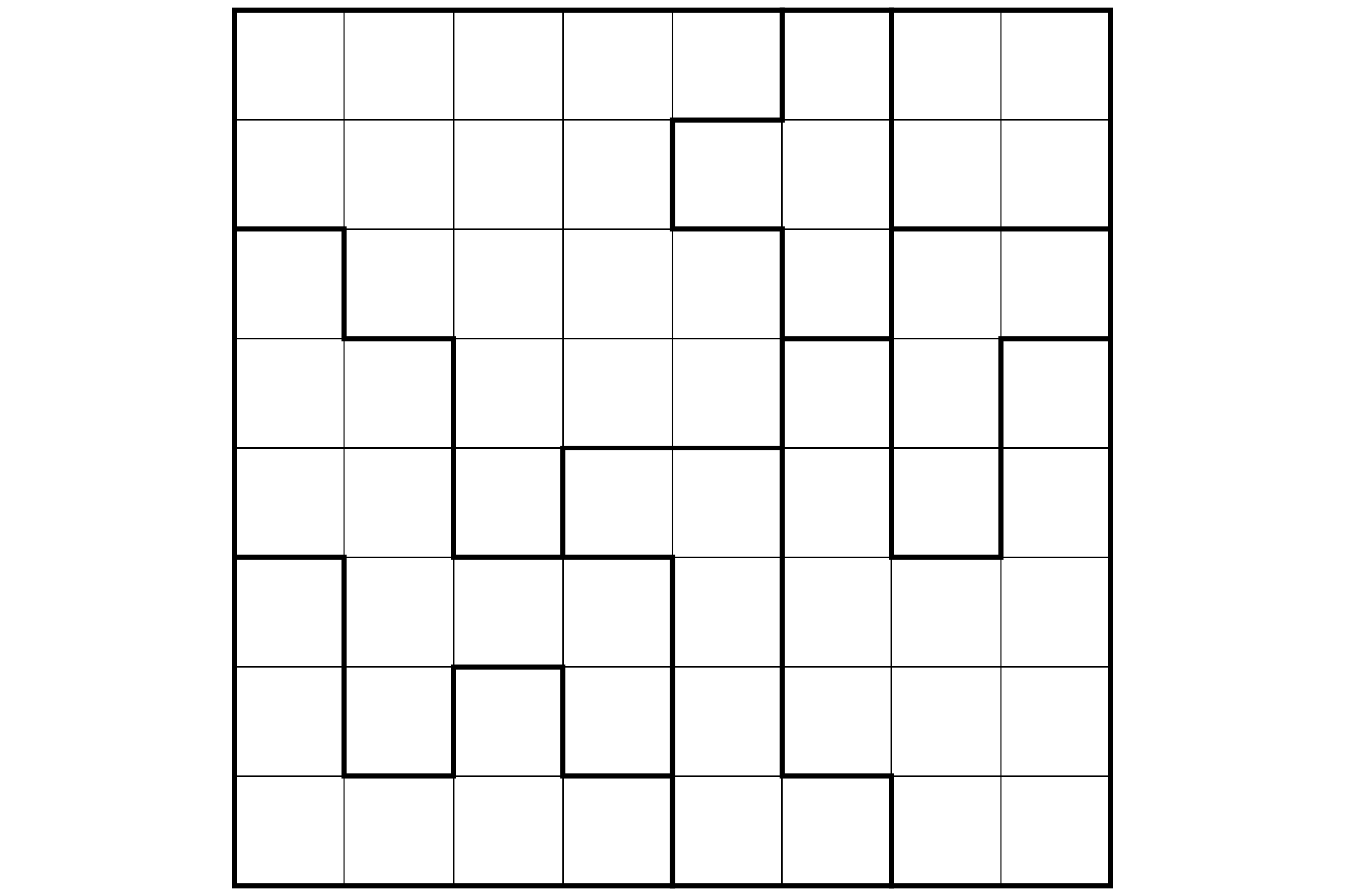 A star battle grid divided into regions by thick lines, ready for its stars.
