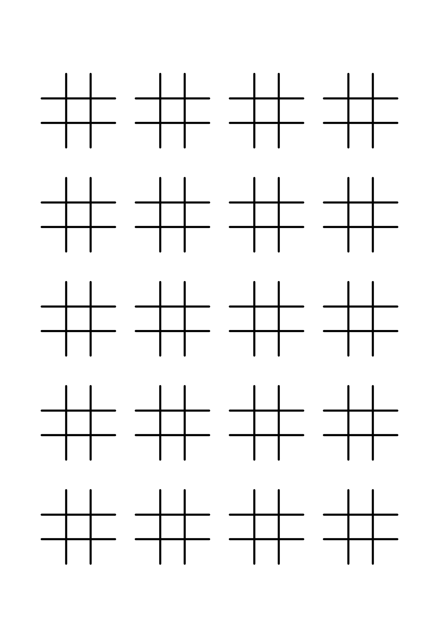 Twenty small 3x3 boards, four across and five down, for long series.