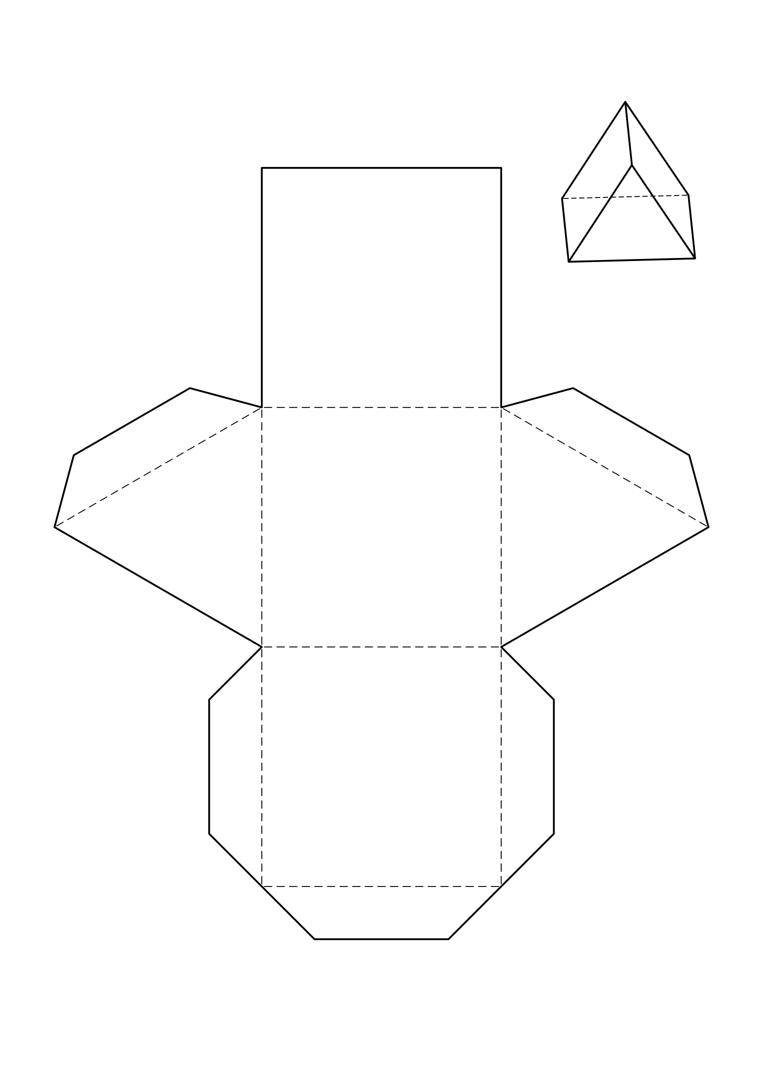 Triangular prism net: two triangles and three squares, shown folded in the corner.