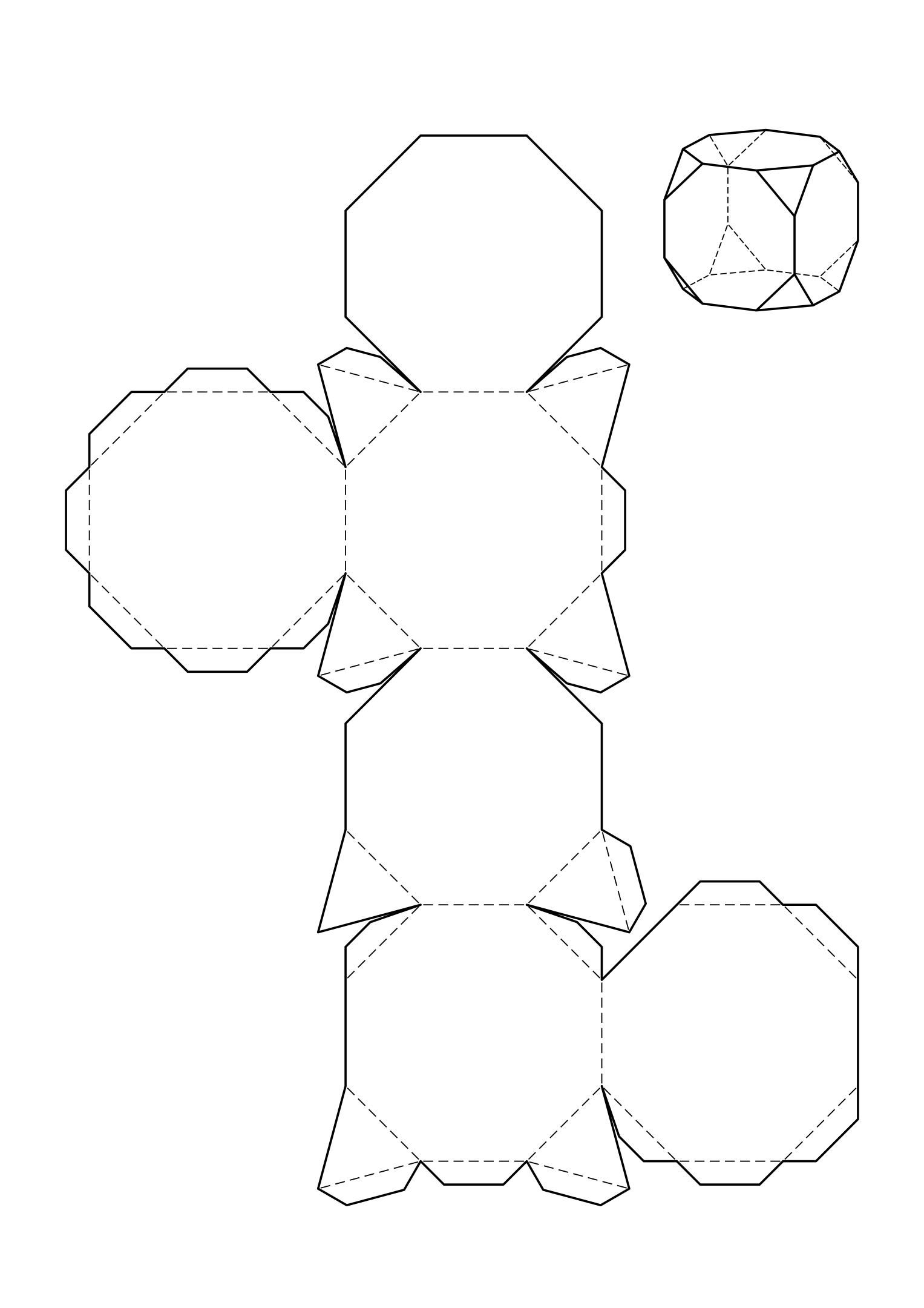 Truncated cube net: six octagons and eight small triangles.